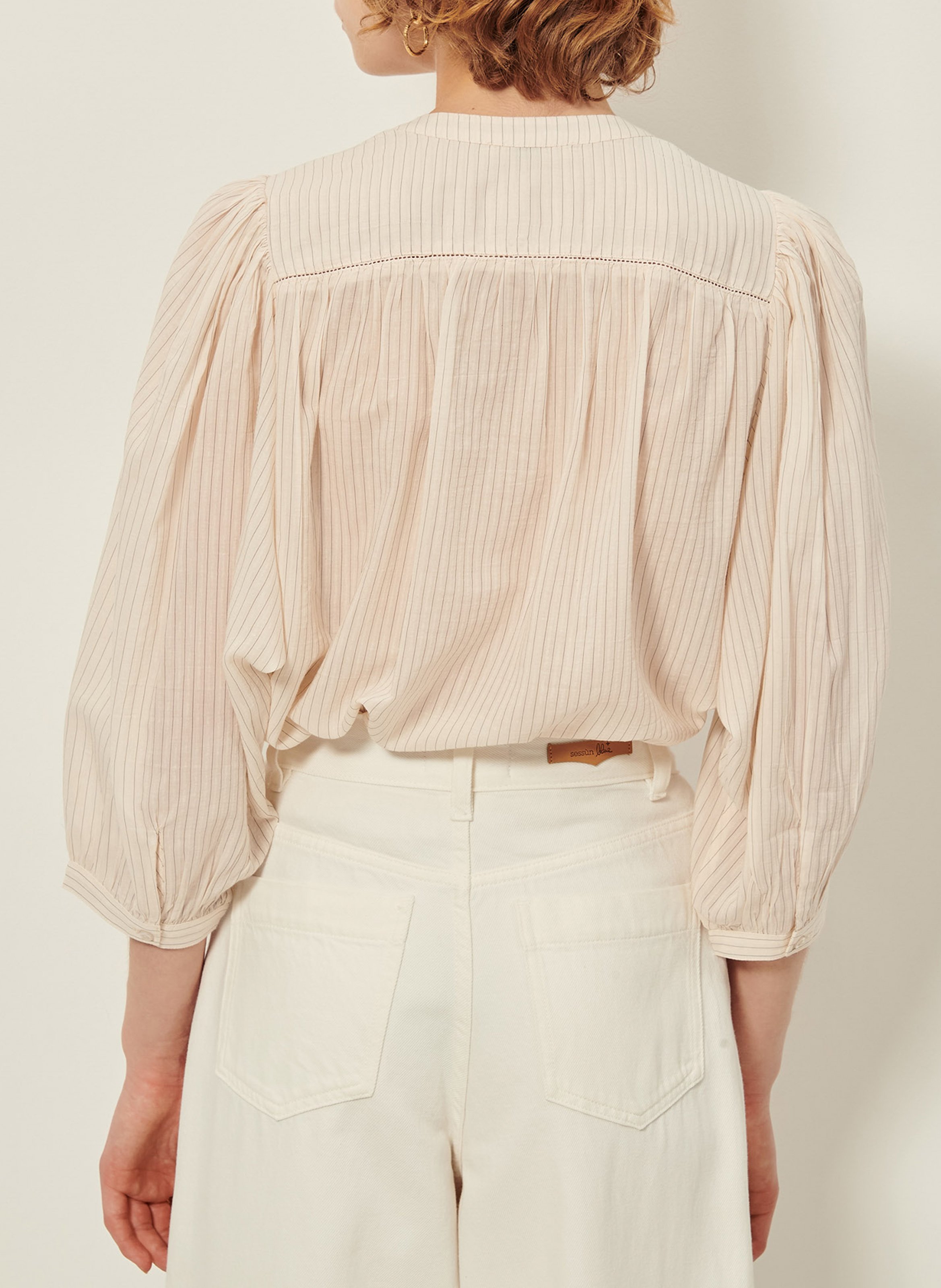 Chemise ample col mao en coton mélangé SESSUN Beige