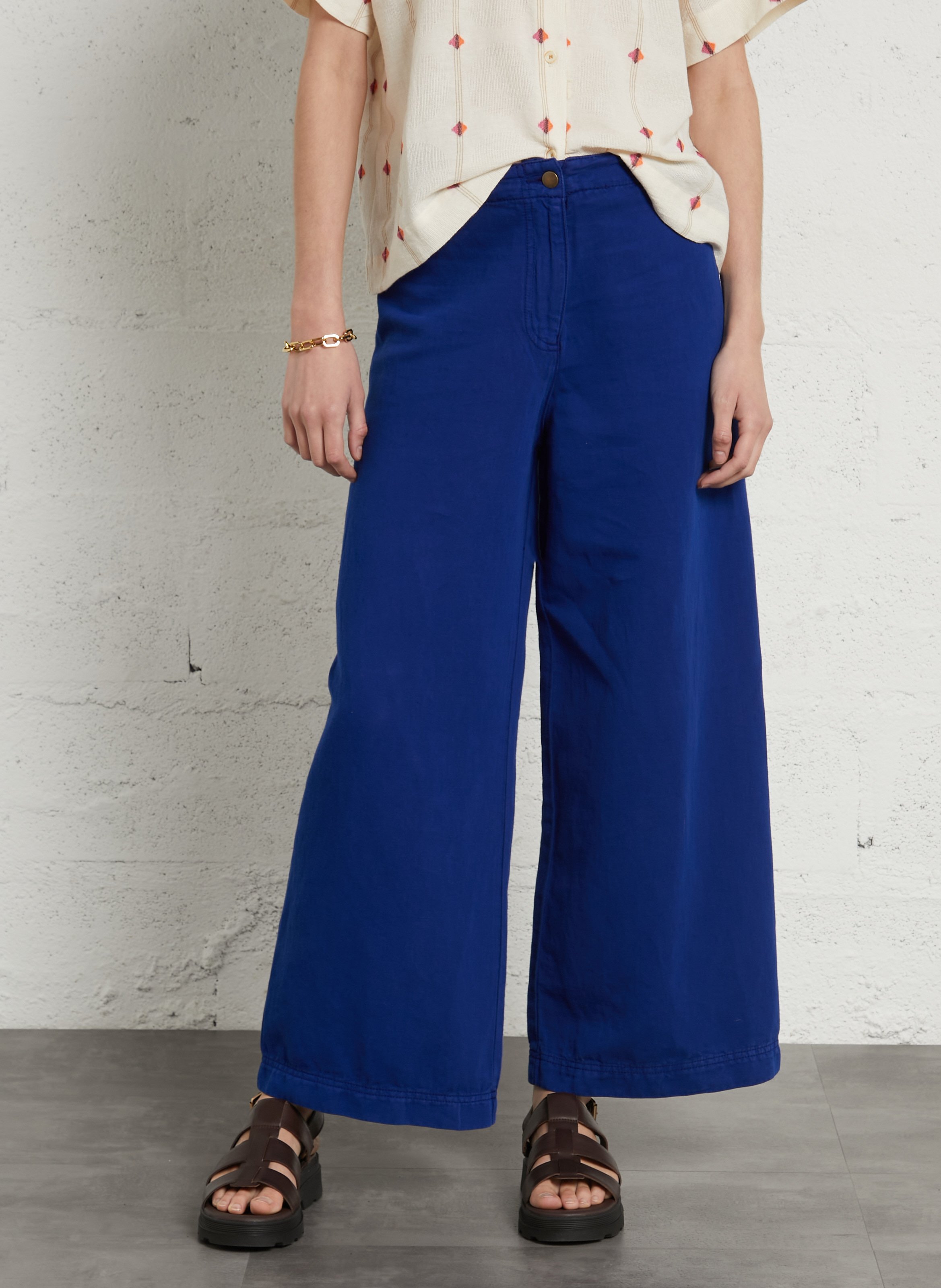 Pantalon large en lin mélangé  TINSELS Bleu