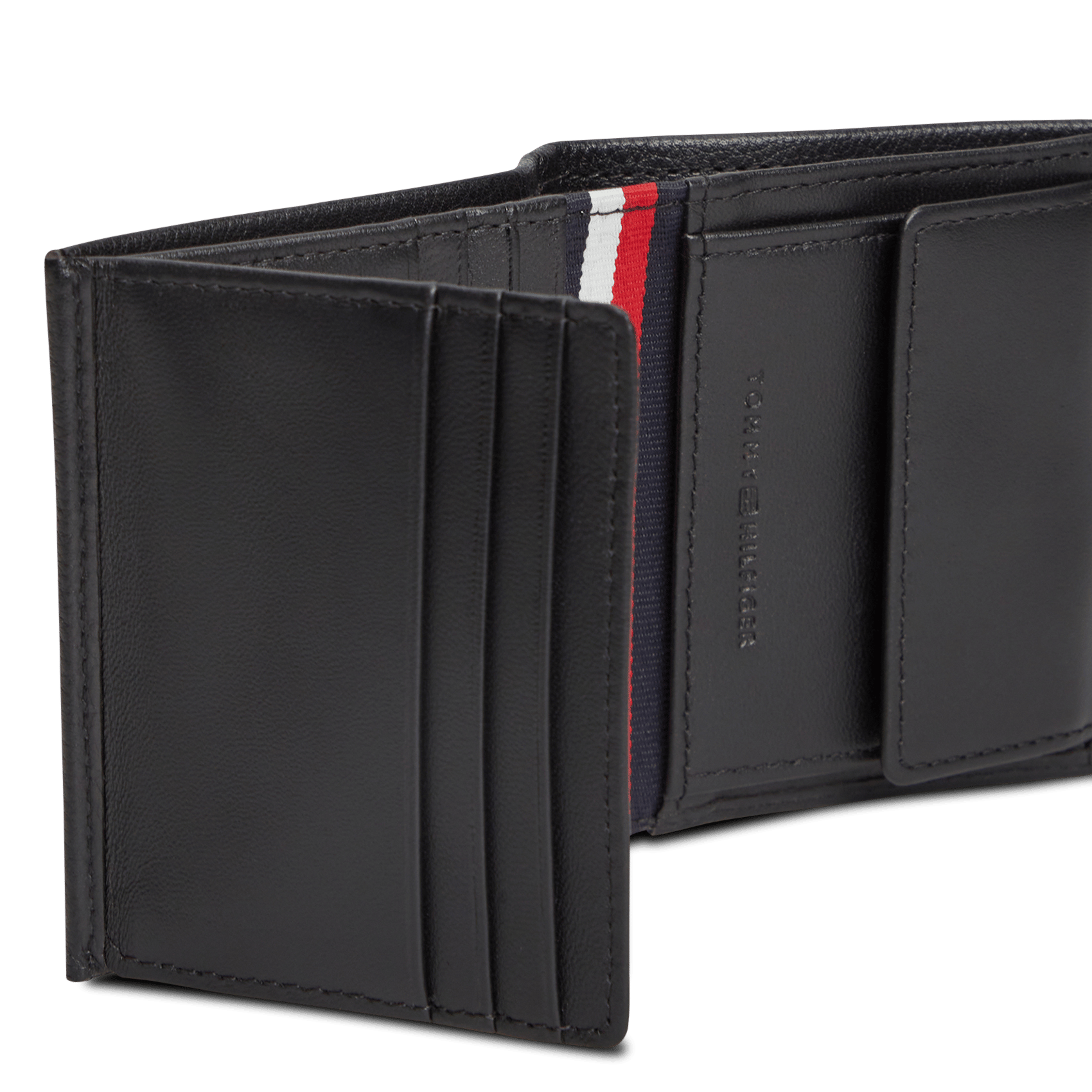 Portemonnee met kleppen van leer TOMMY HILFIGER Zwart