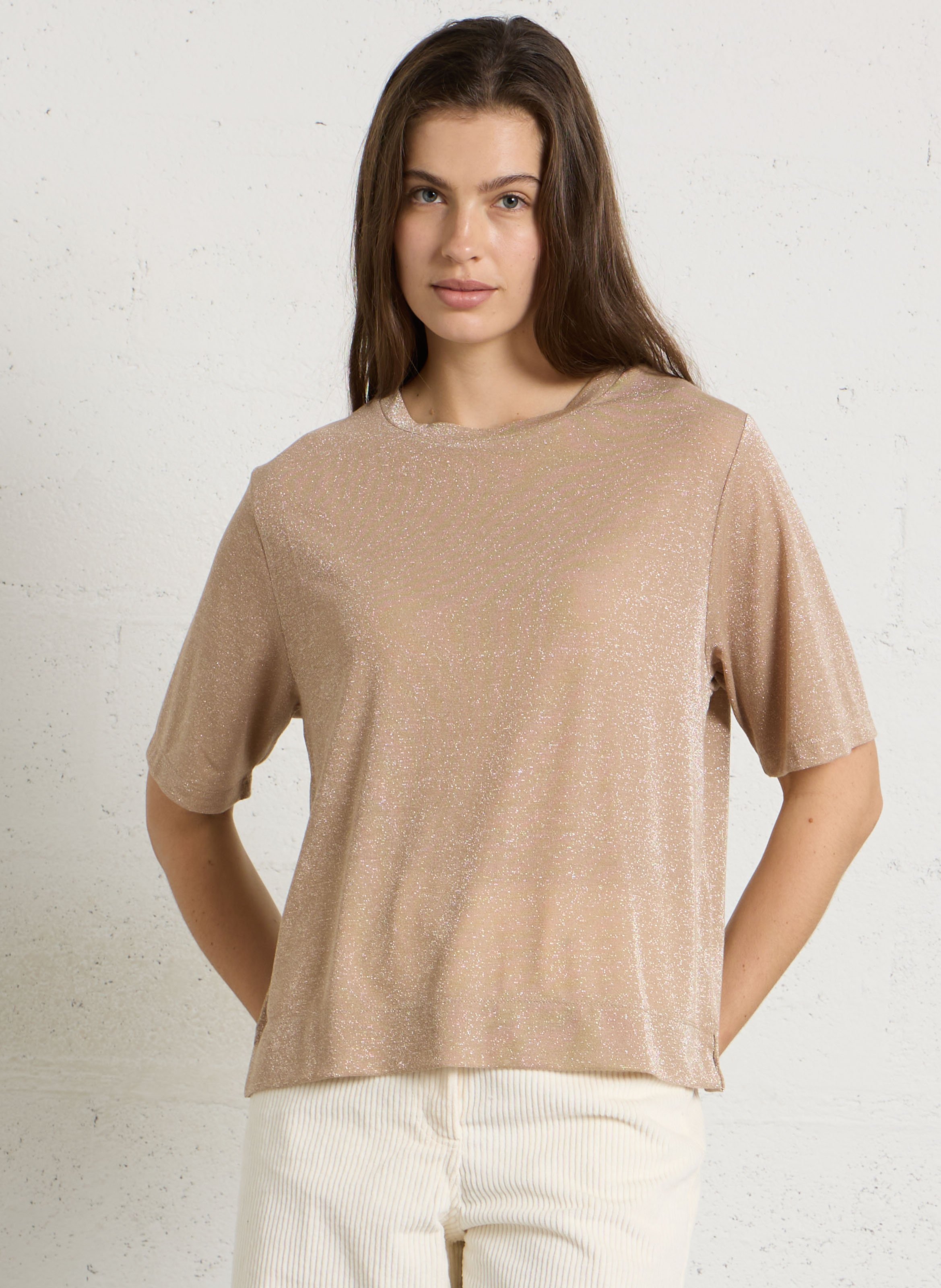 Tee-shirt fluide droit pailleté MOMONI Beige