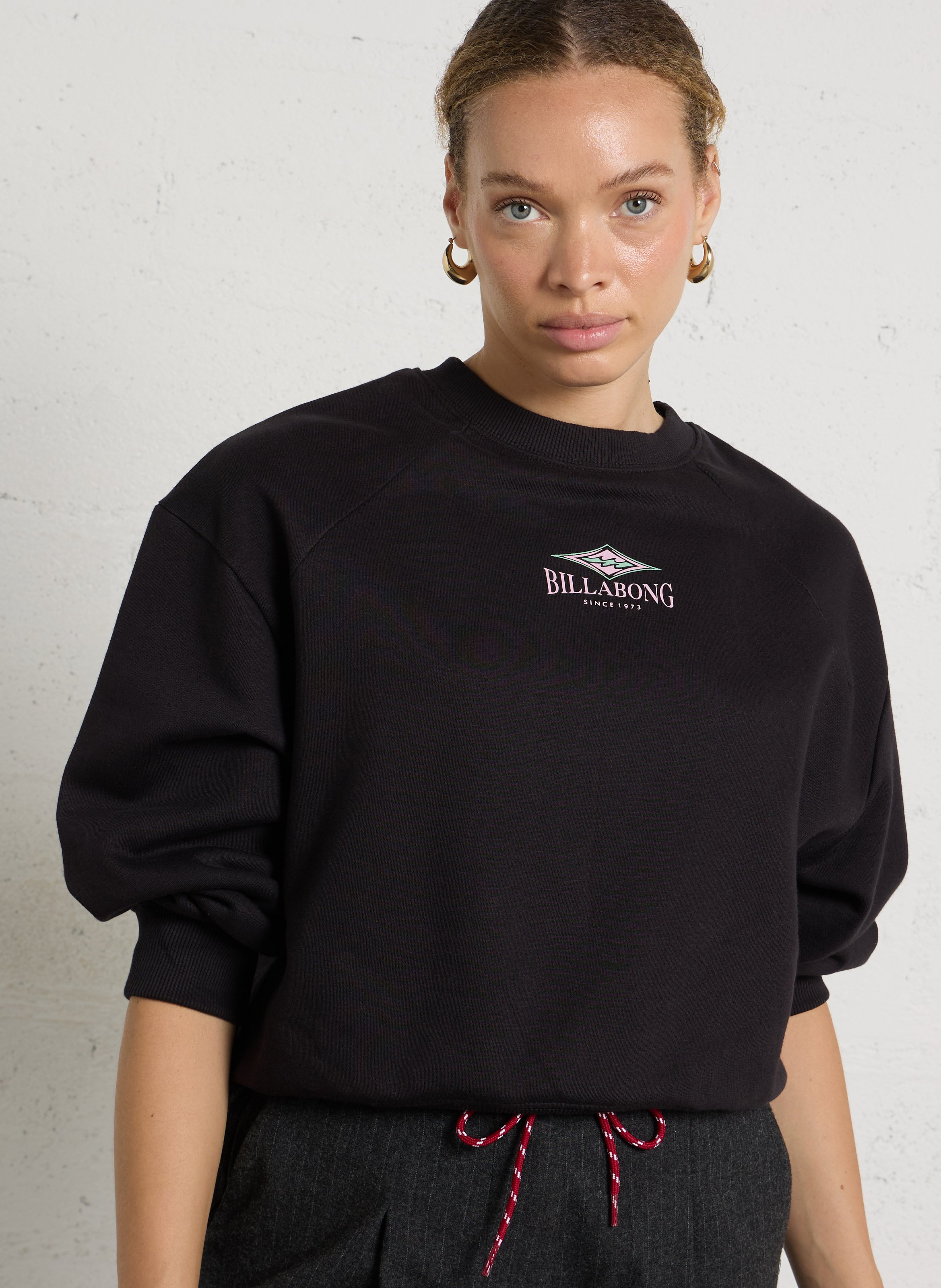 Weites Sweatshirt aus Baumwoll-Mix mit Rundhalsausschnitt und Siebdruck BILLABONG Schwarz