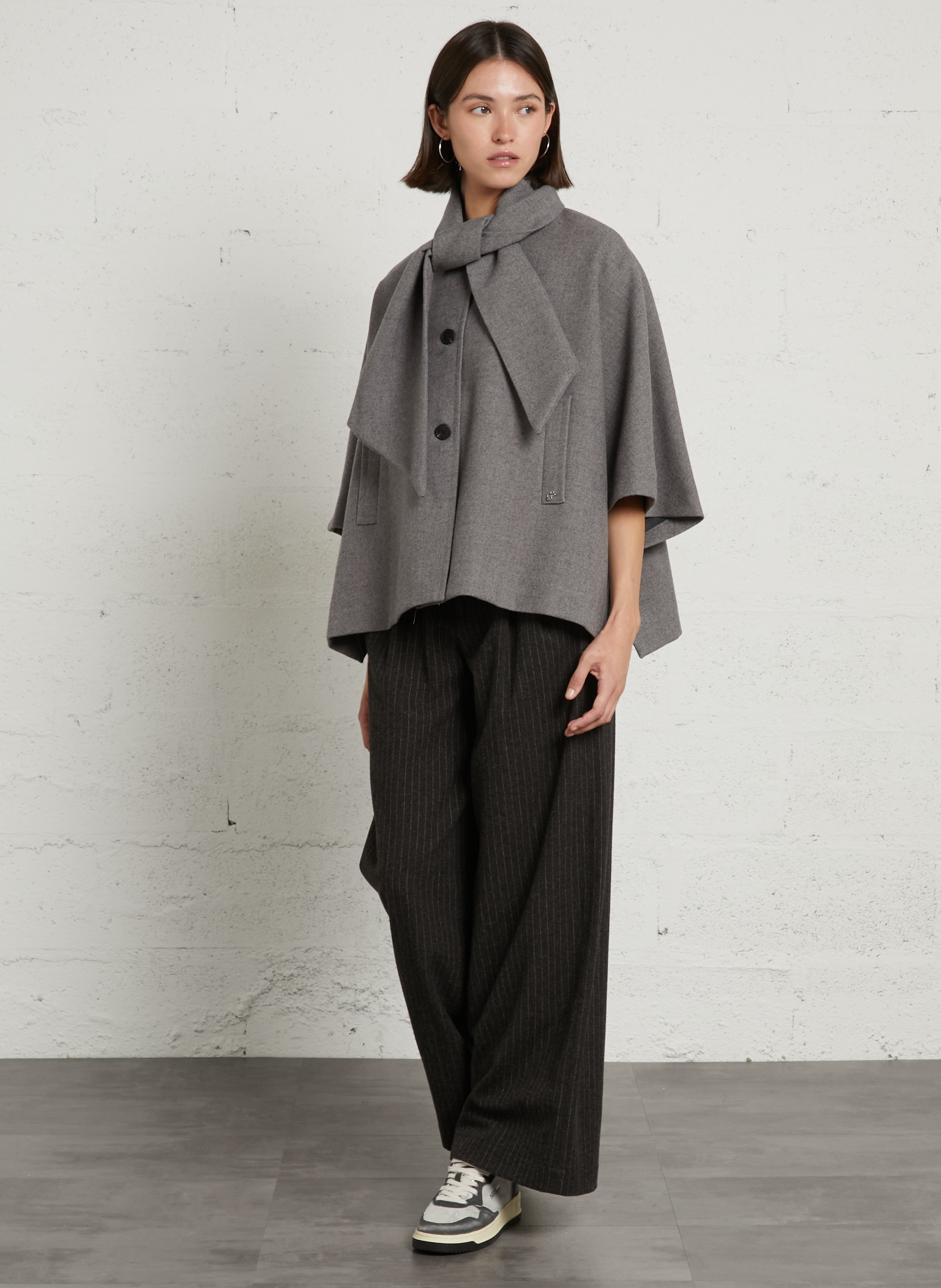 Short Oversized Solid Color Coat PLEASE Grey