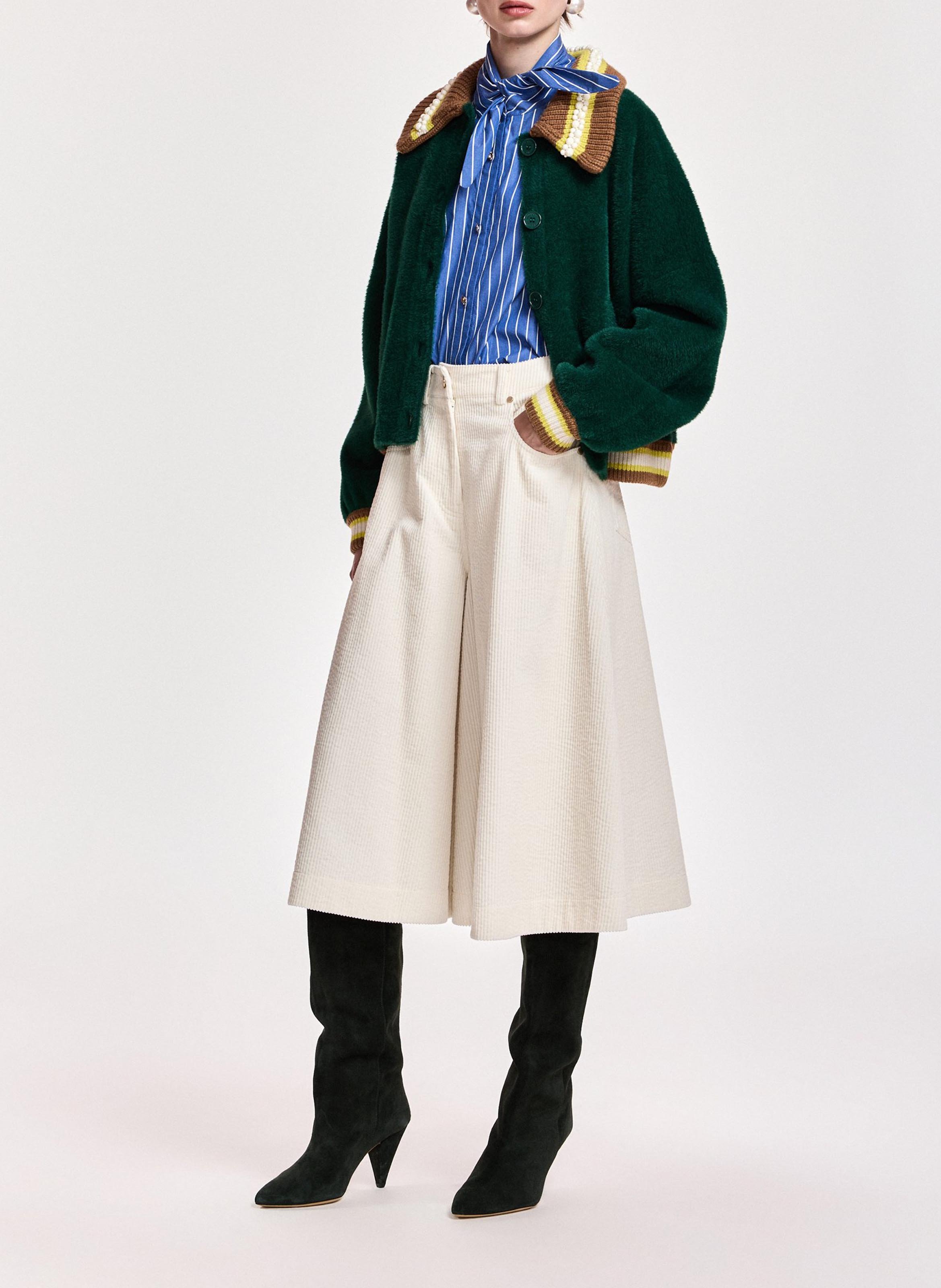 Loose fit cardigan with classic collar and button closure. ESSENTIEL ANTWERP Green