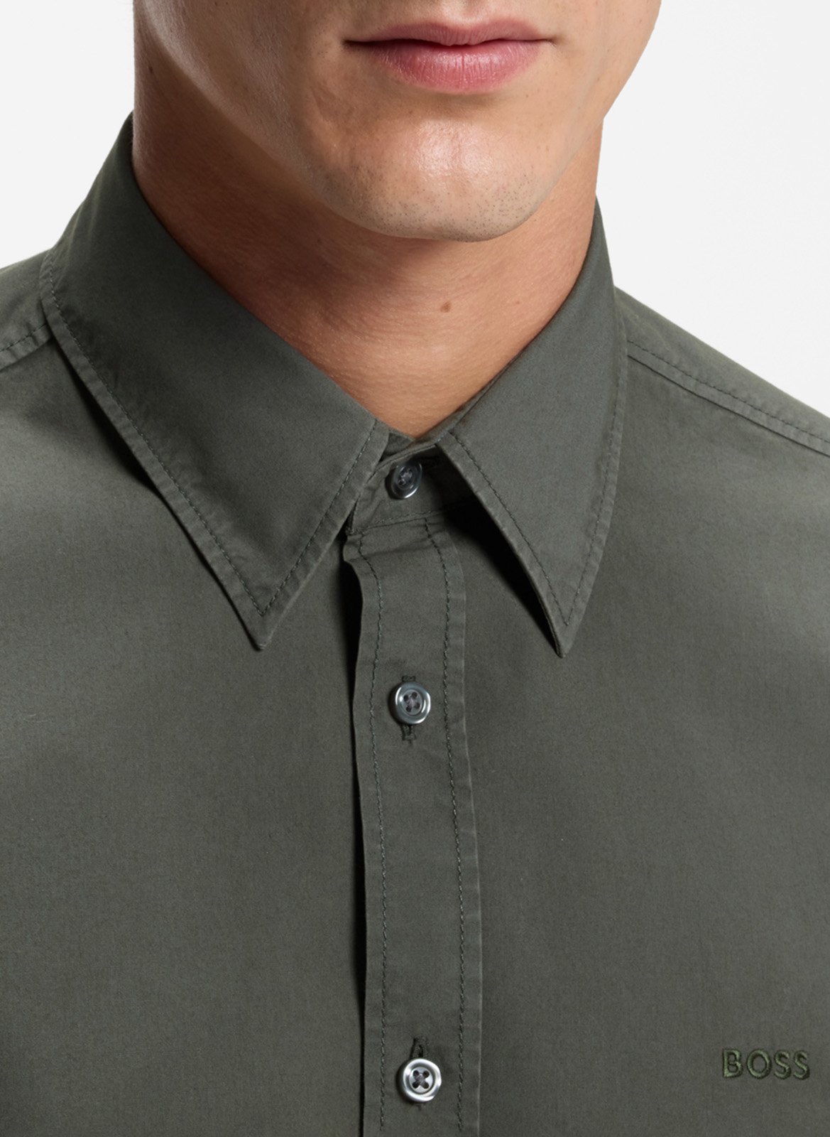 Chemise regular en coton BOSS Kaki
