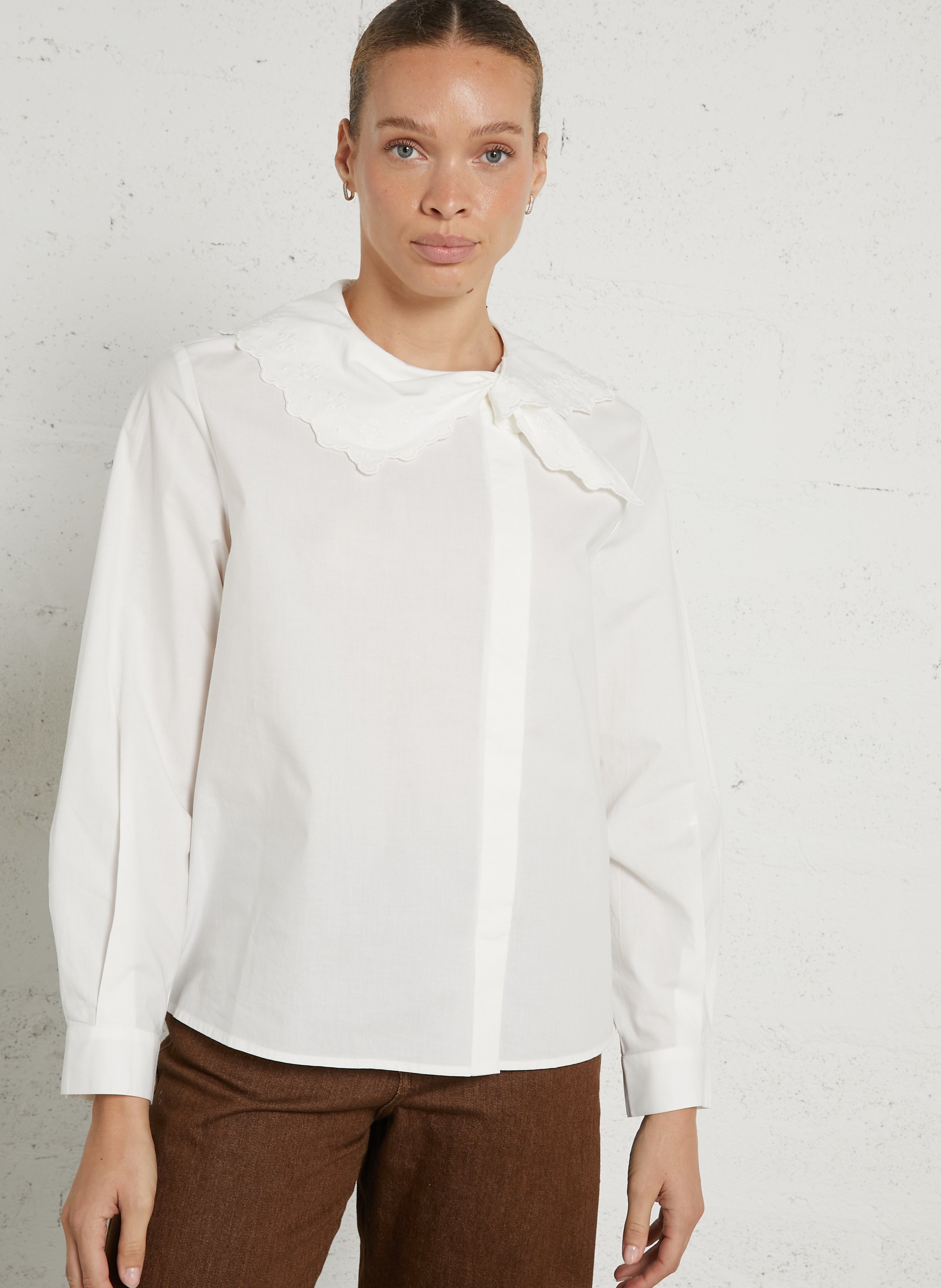 Chemise oversize col claudine en coton DES PETITS HAUTS Beige