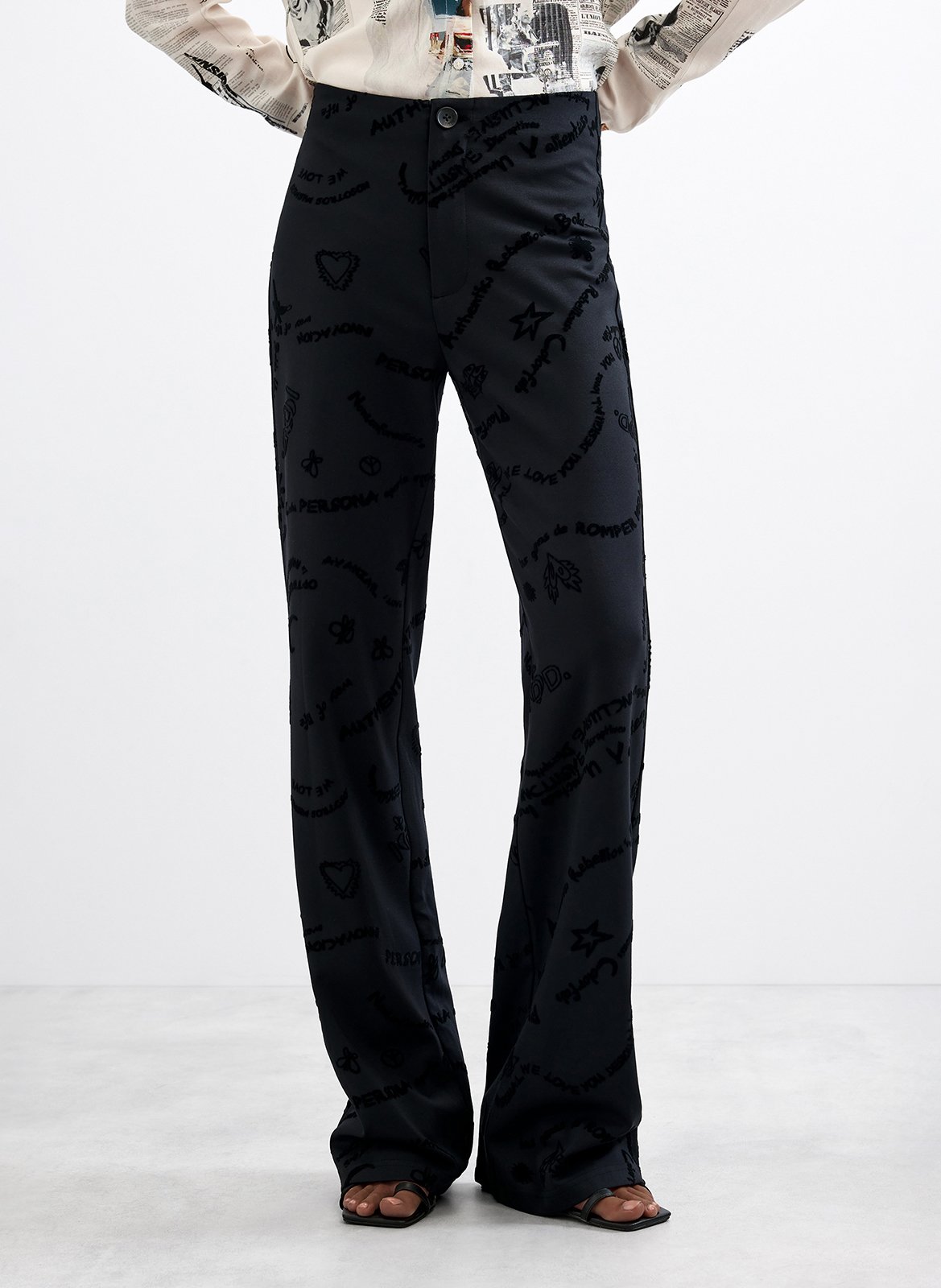 Pantalon flare brodé DESIGUAL Noir