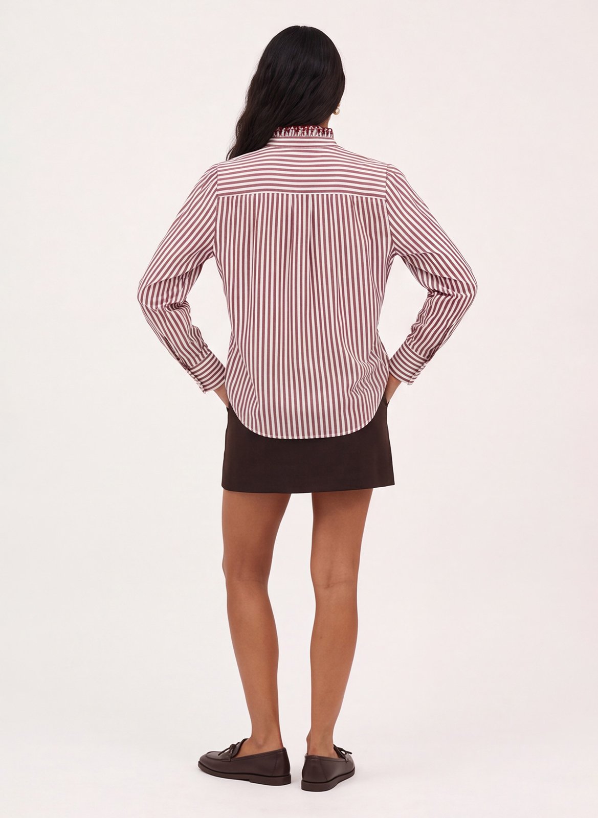 Rechte, gestreepte, katoenen blouse KOOKAI Rood