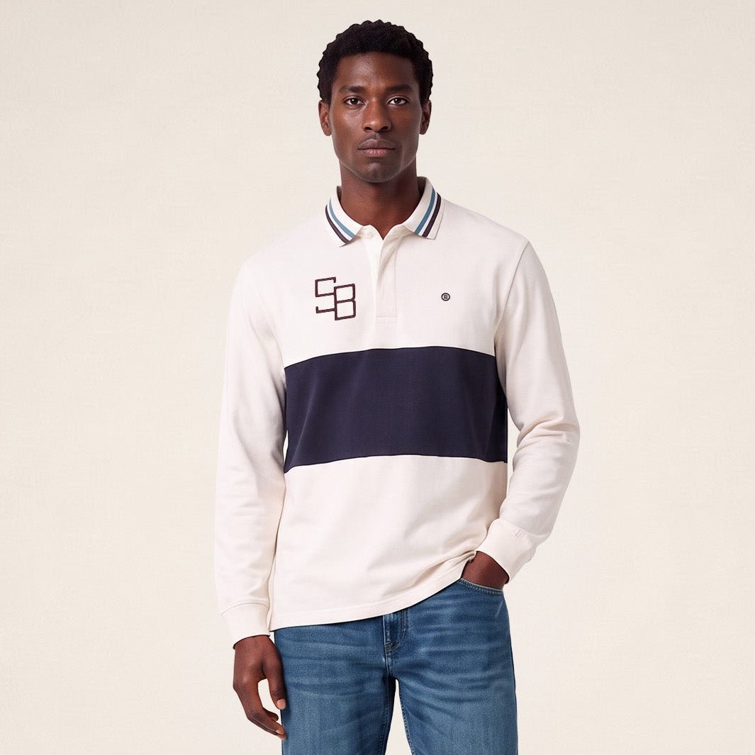 Two-tone long-sleeved rugby polo shirt with off-white SB embroidery SERGE BLANCO White