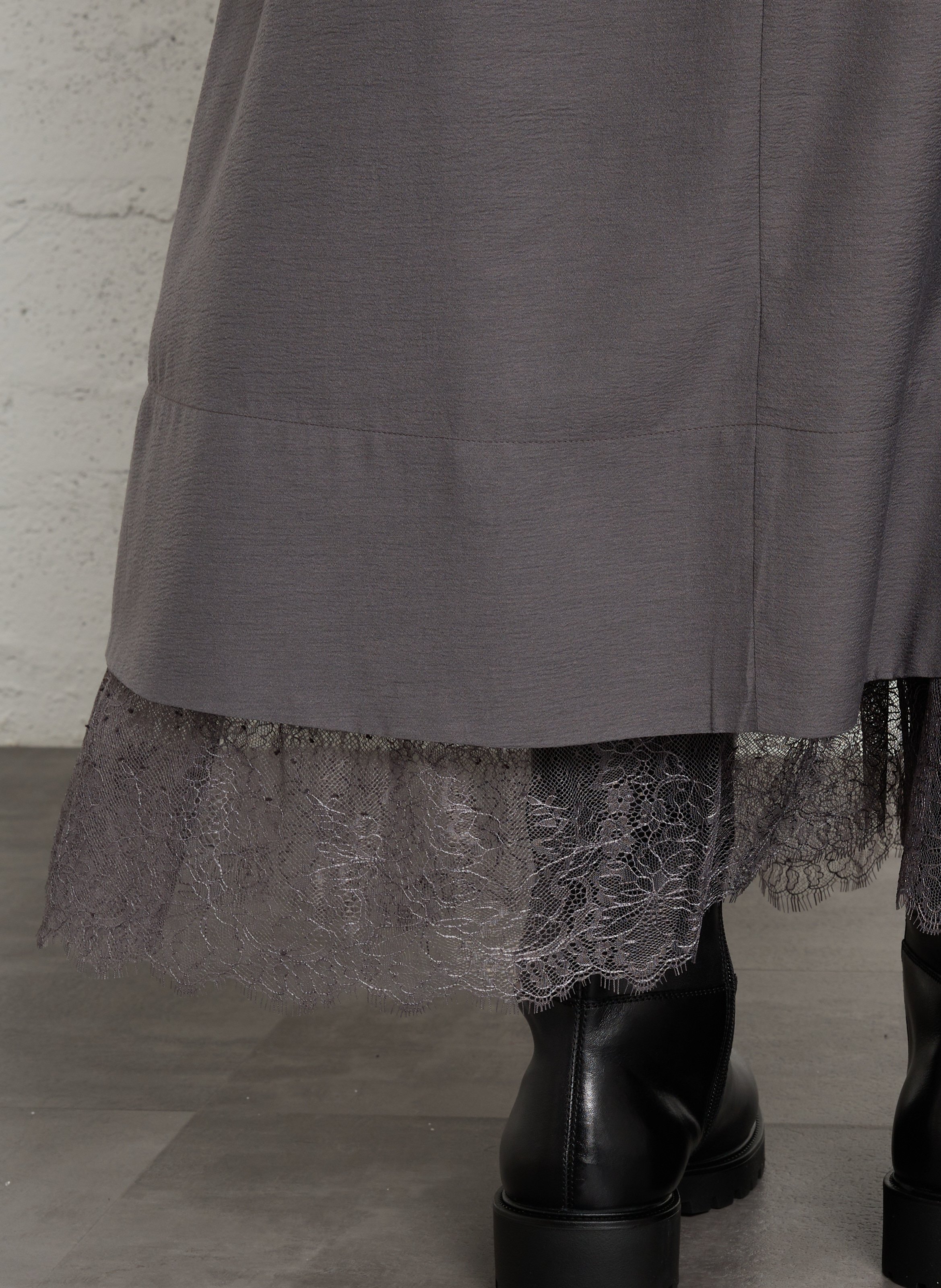 Long flared skirt with lace hem IKKS Grey