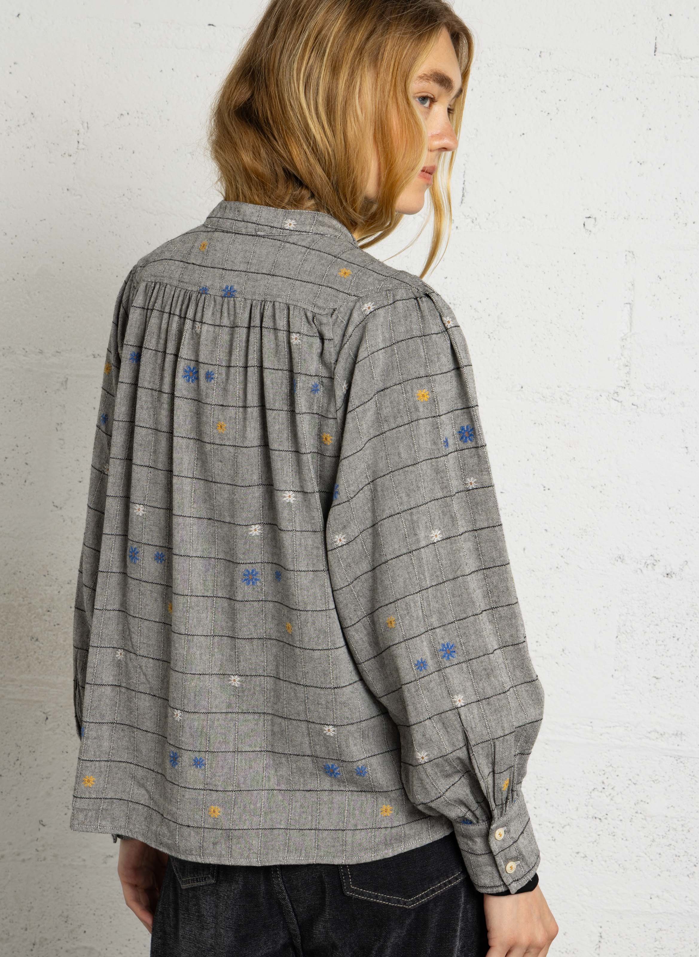 Blouse droite à carreaux en coton mélangé TINSELS Gris