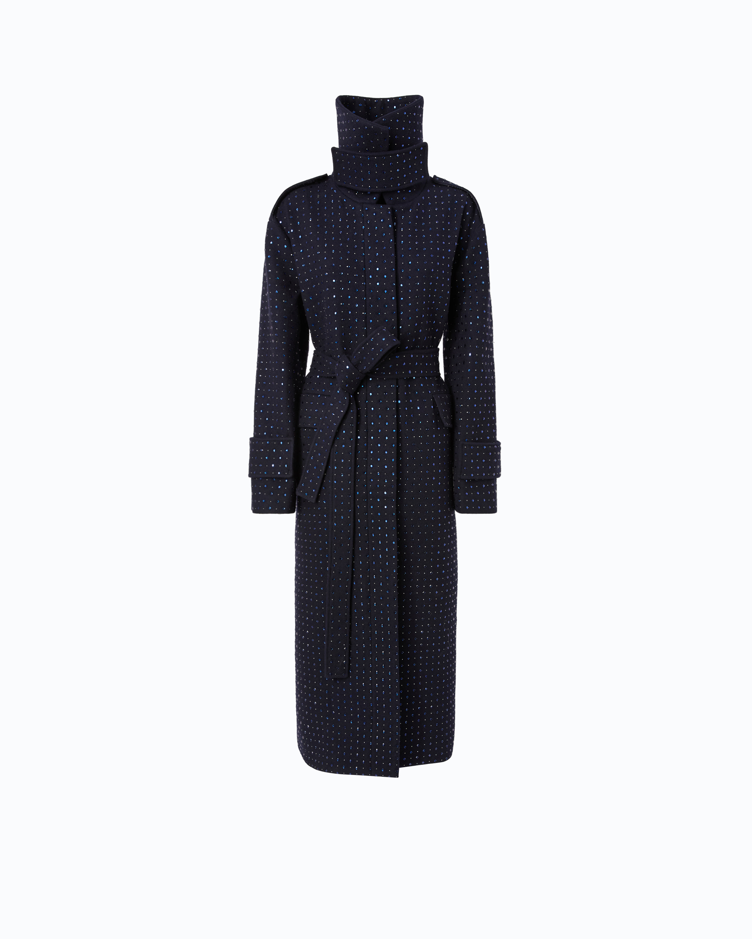 Manteau long en laine à strass all-over PINKO Bleu
