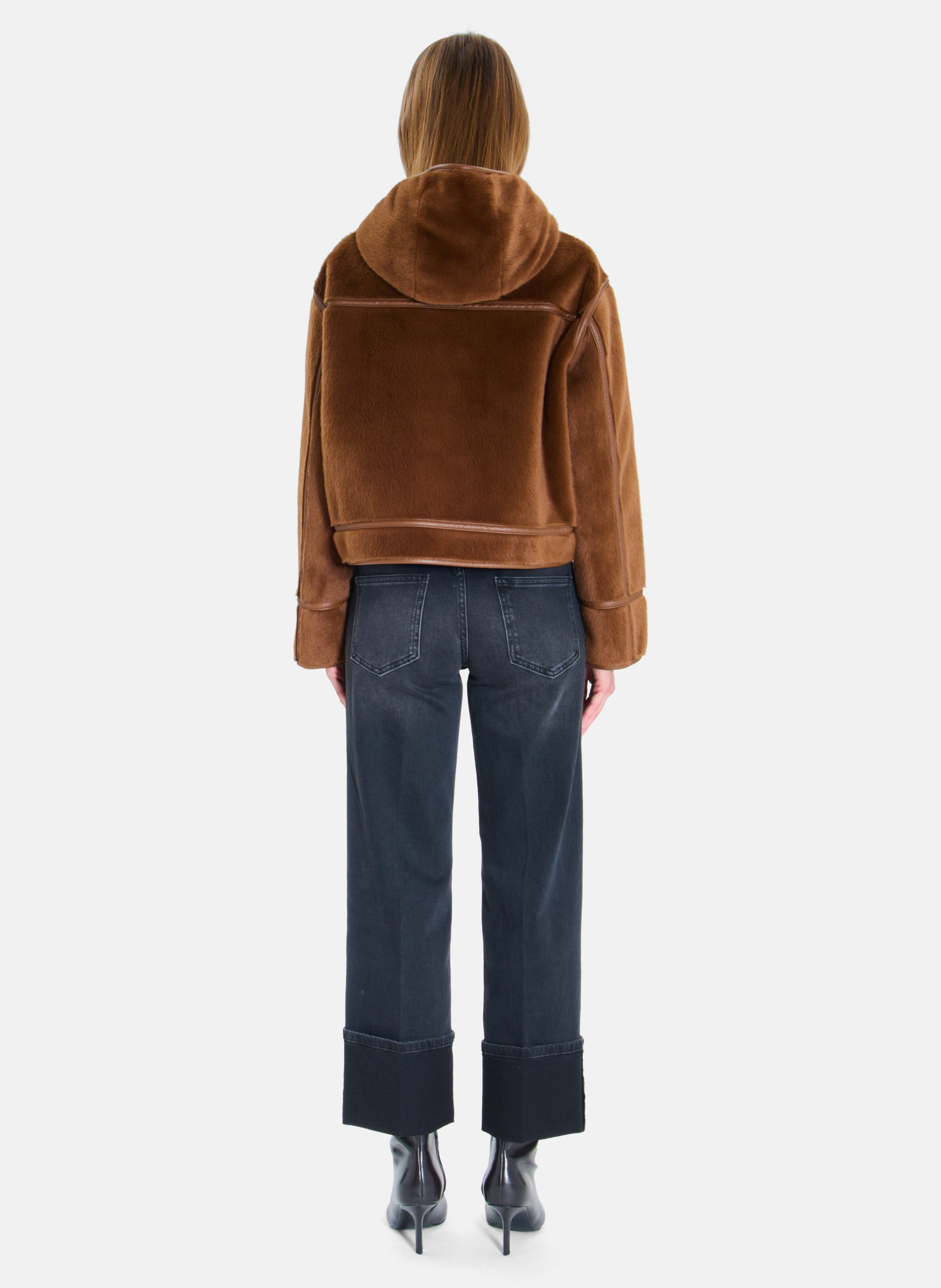 Boxy cropped faux fur-effect jacket ZAPA Brown