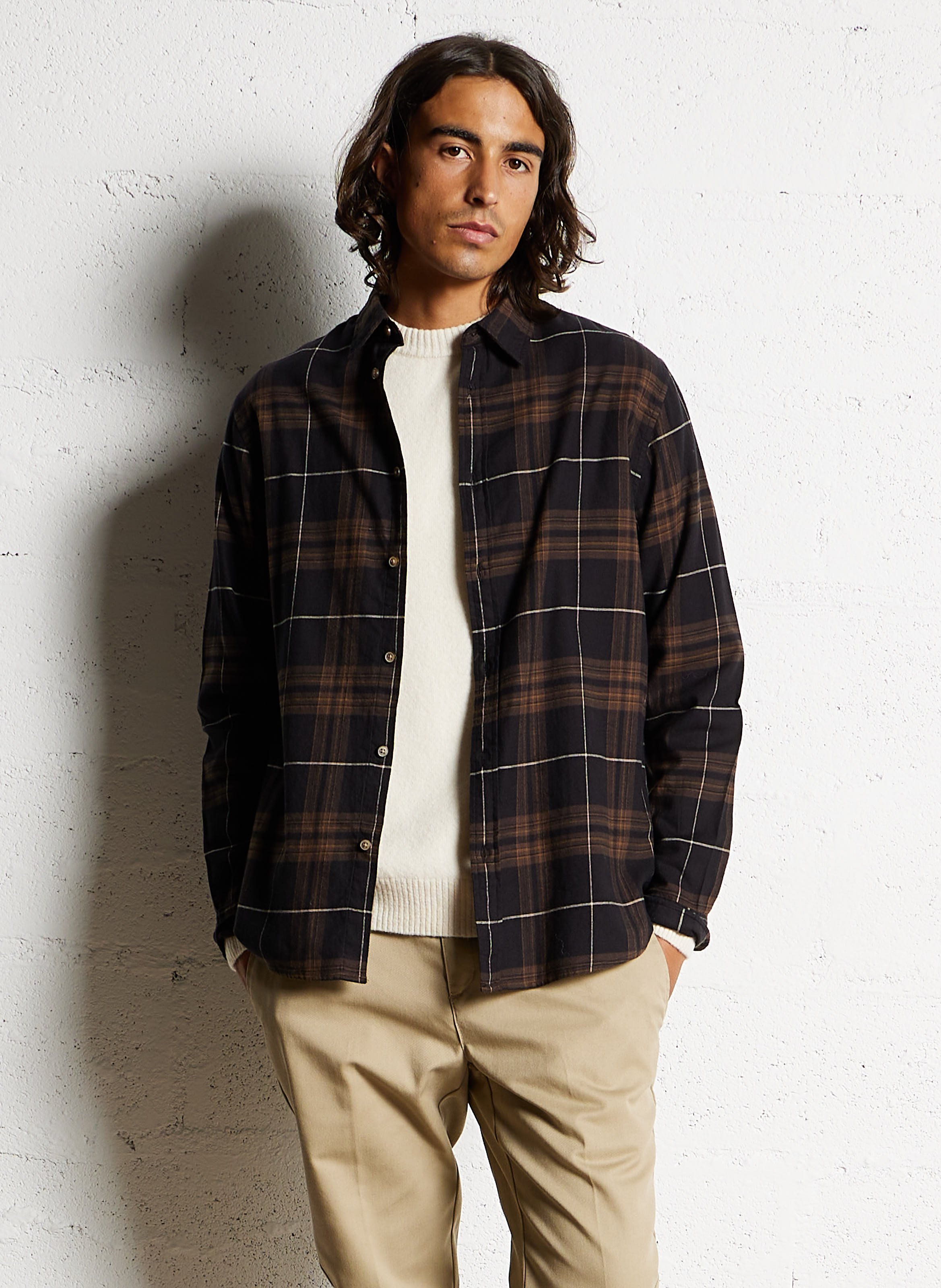 Straight shirt with classic cotton collar SELECTED Black