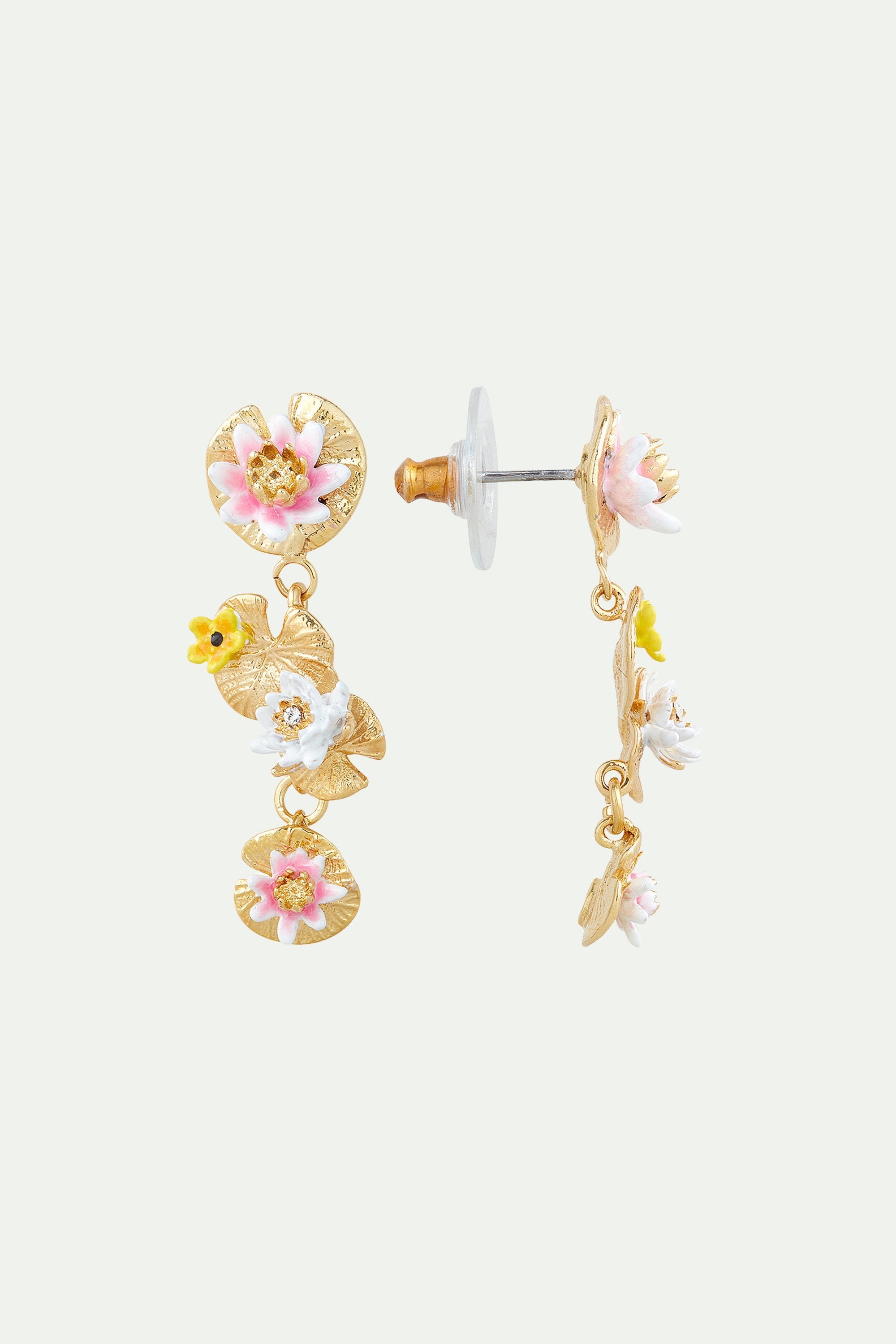 Boucles d'oreilles pendantes nymphéas et nénuphars LES NEREIDES Multicolore