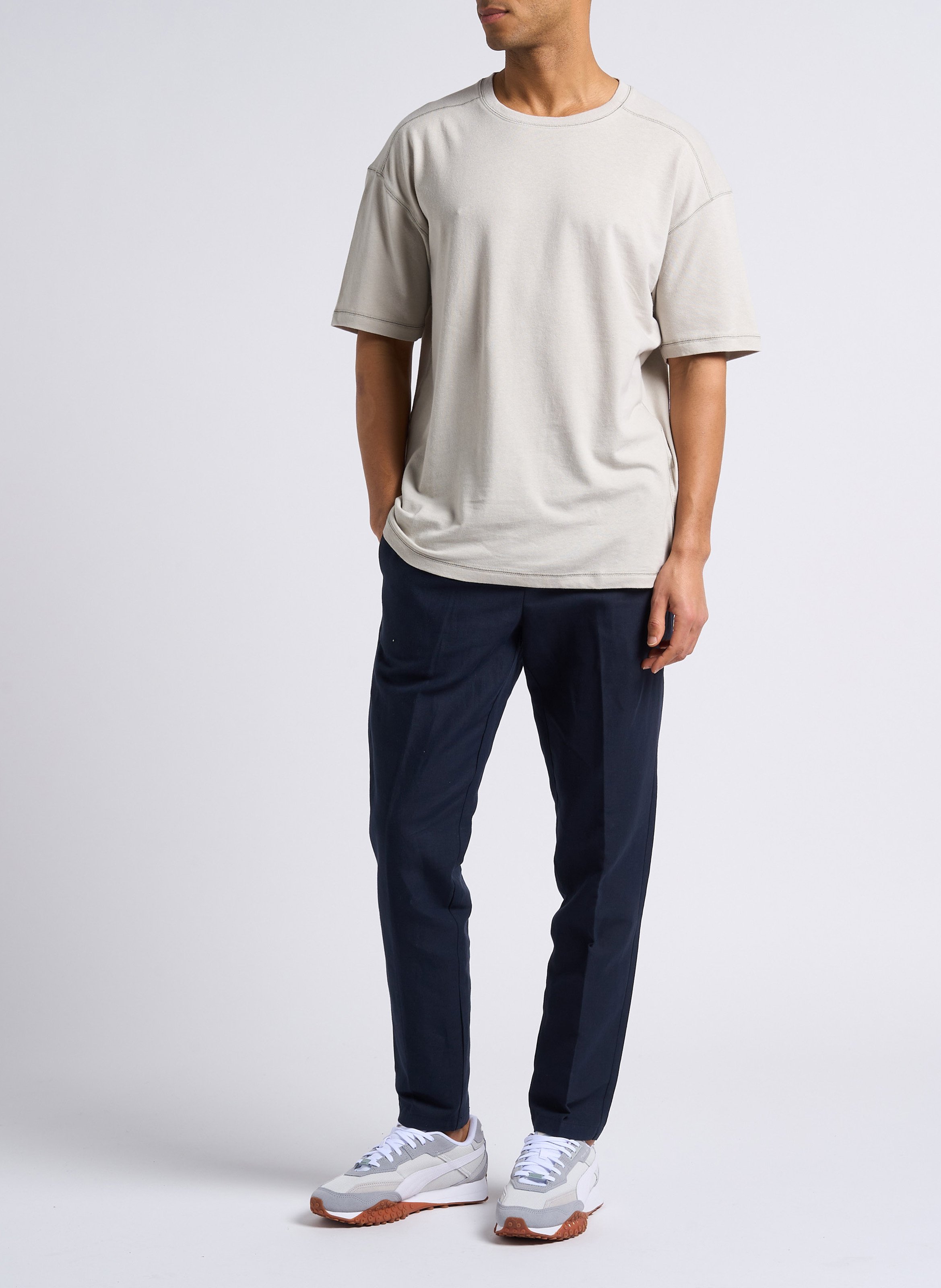 Pantalon slim en coton bio et lin SAMSOE SAMSOE Bleu