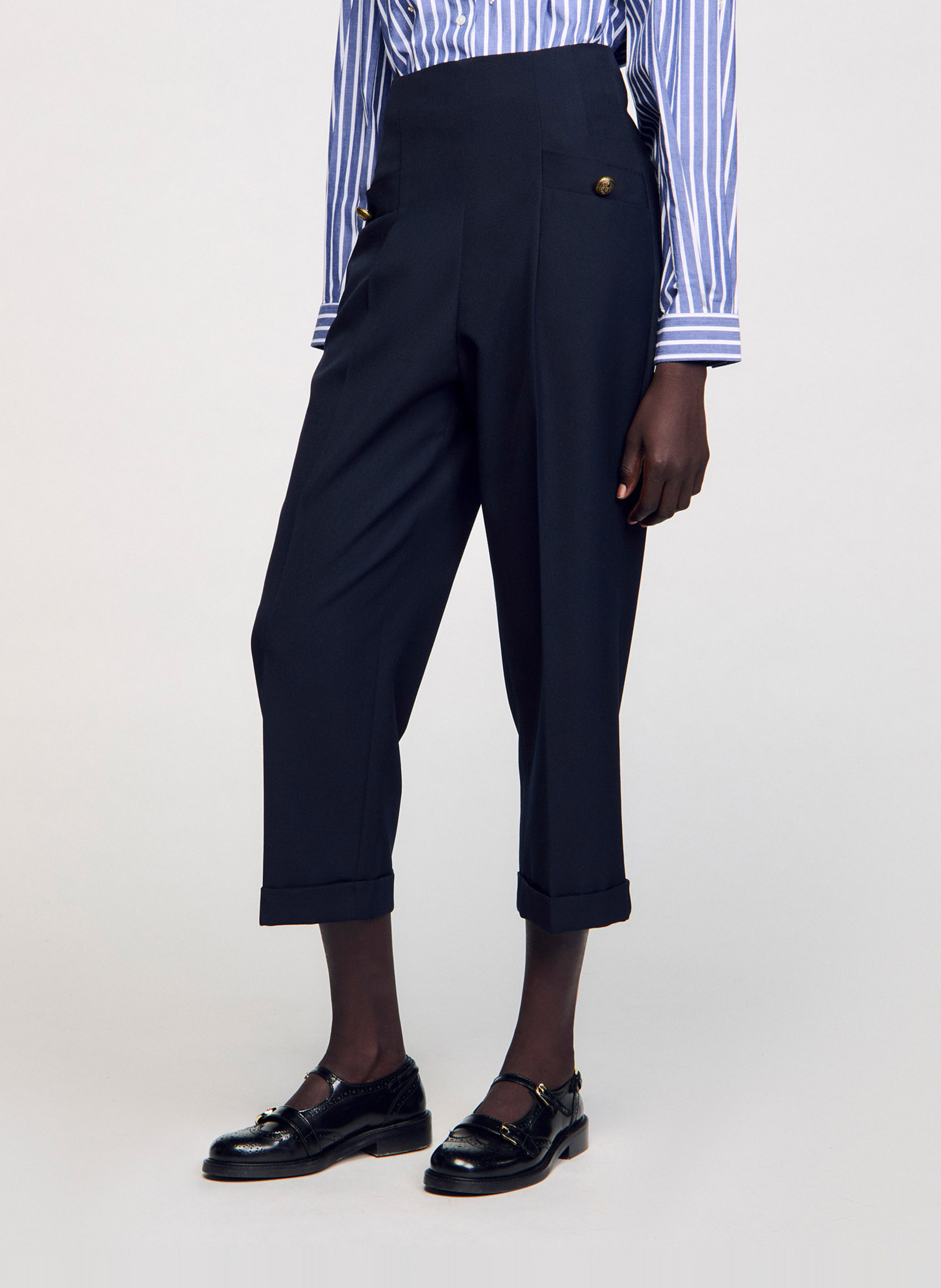 Wide-leg wool-blend pants SANDRO Blue