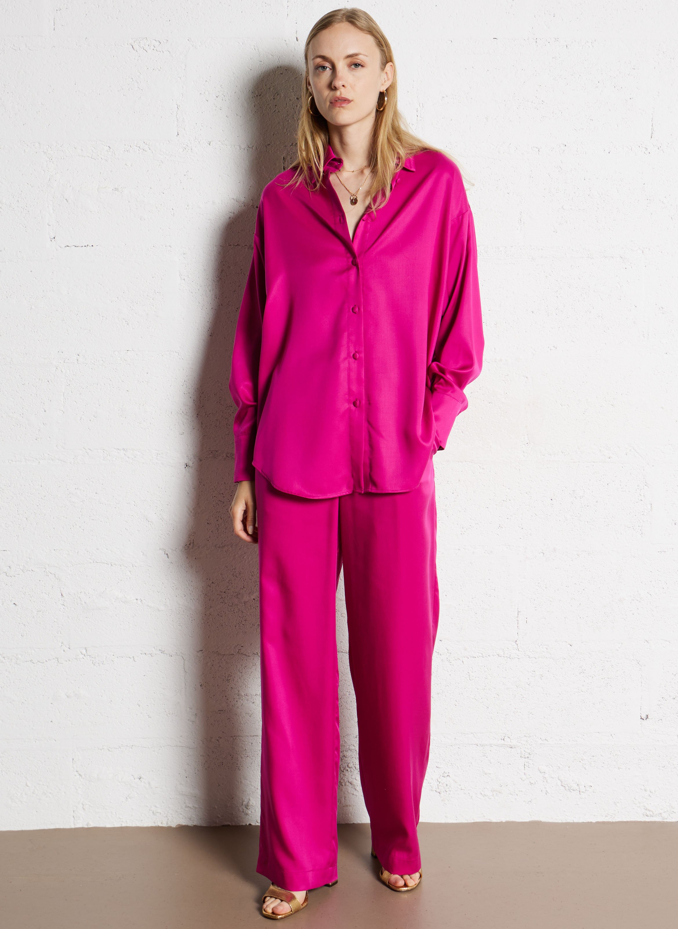 Oversized shirt with classic collar ELISE CHALMIN Pink