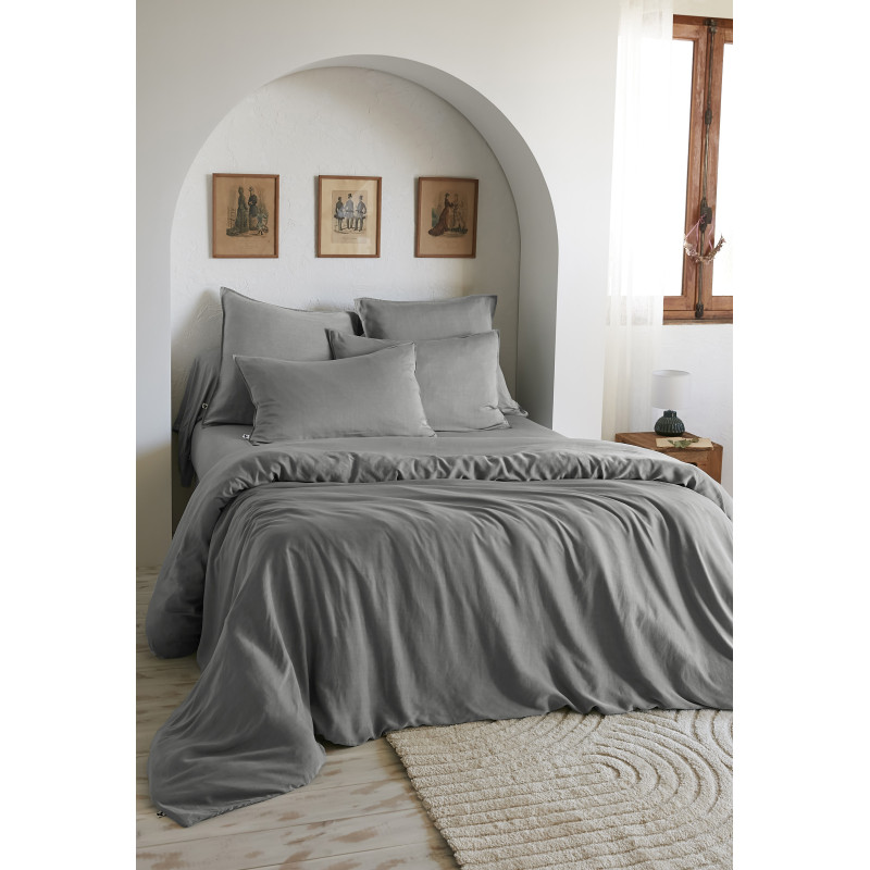 Complete duvet cover set "Lysandre" all sizes "Lyocell" butterfly effect L'EFFET PAPILLON Grey