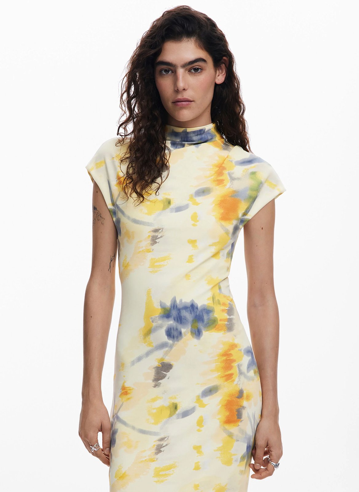 Bedrucktes Maxikleid mit Stehkragen DESIGUAL Rot