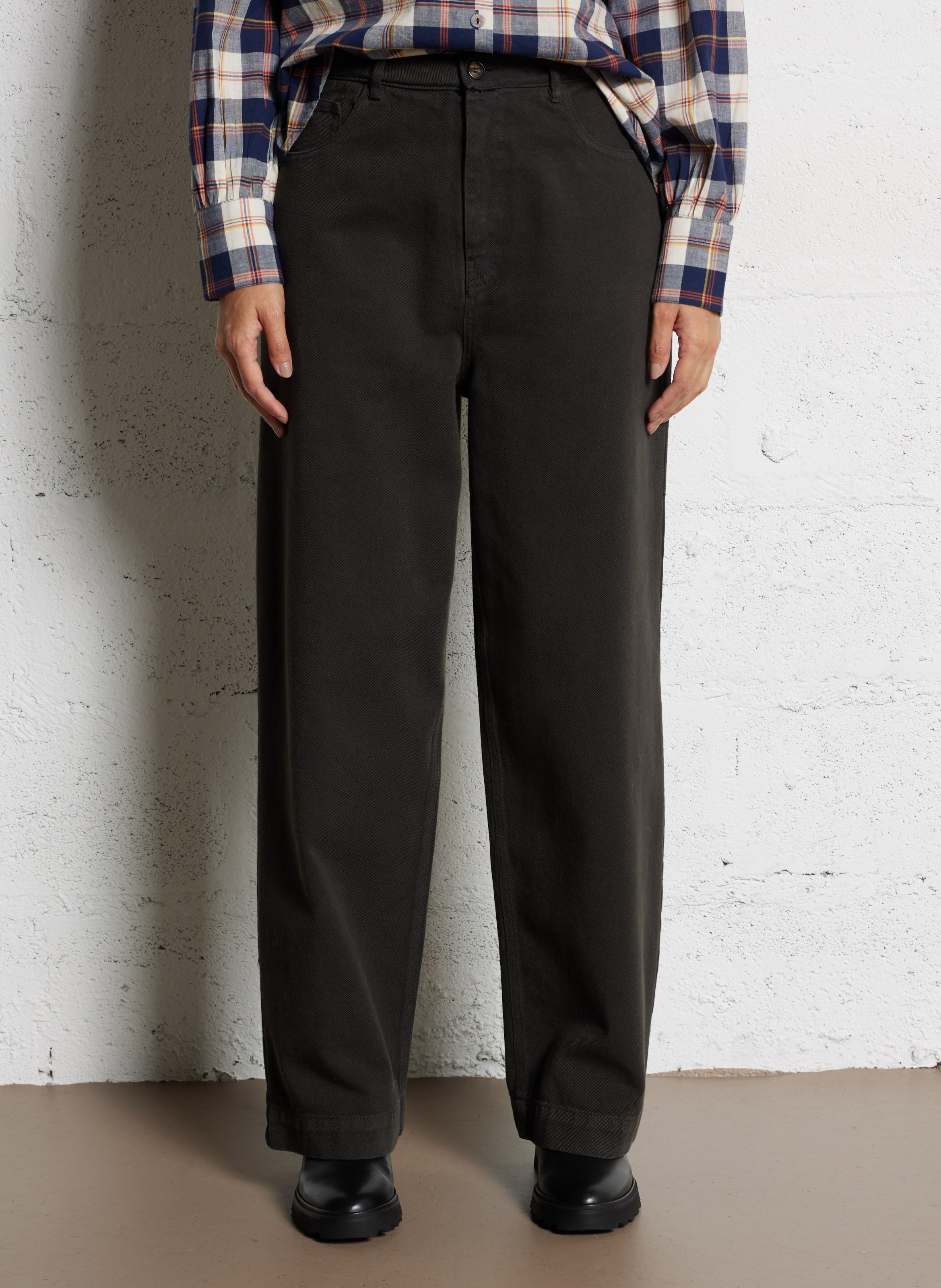 Cotton-blend wide-leg jeans BELLEPIECE Black