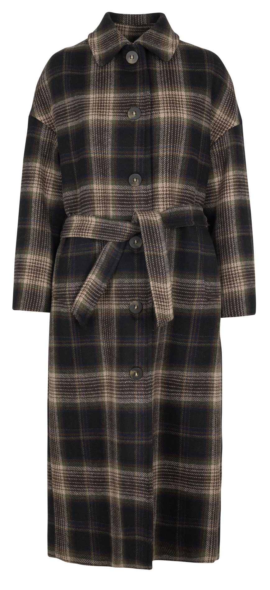 Manteau long col classique à carreaux en laine mélangée DIEGA Multicolore