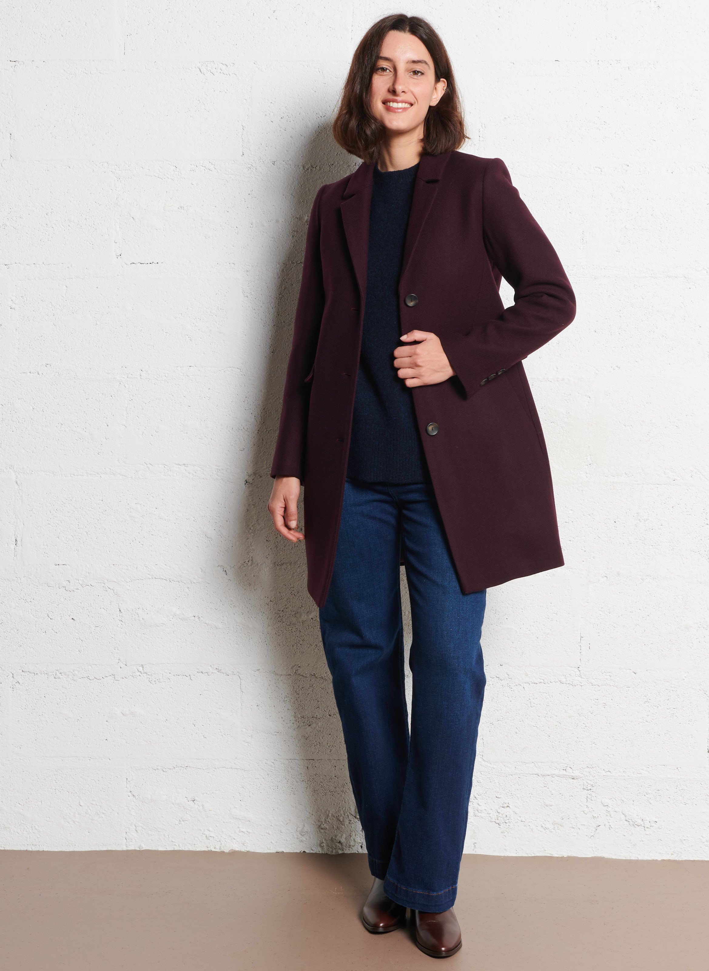 Long knit coat with tailored collar MAISON 123 Purple