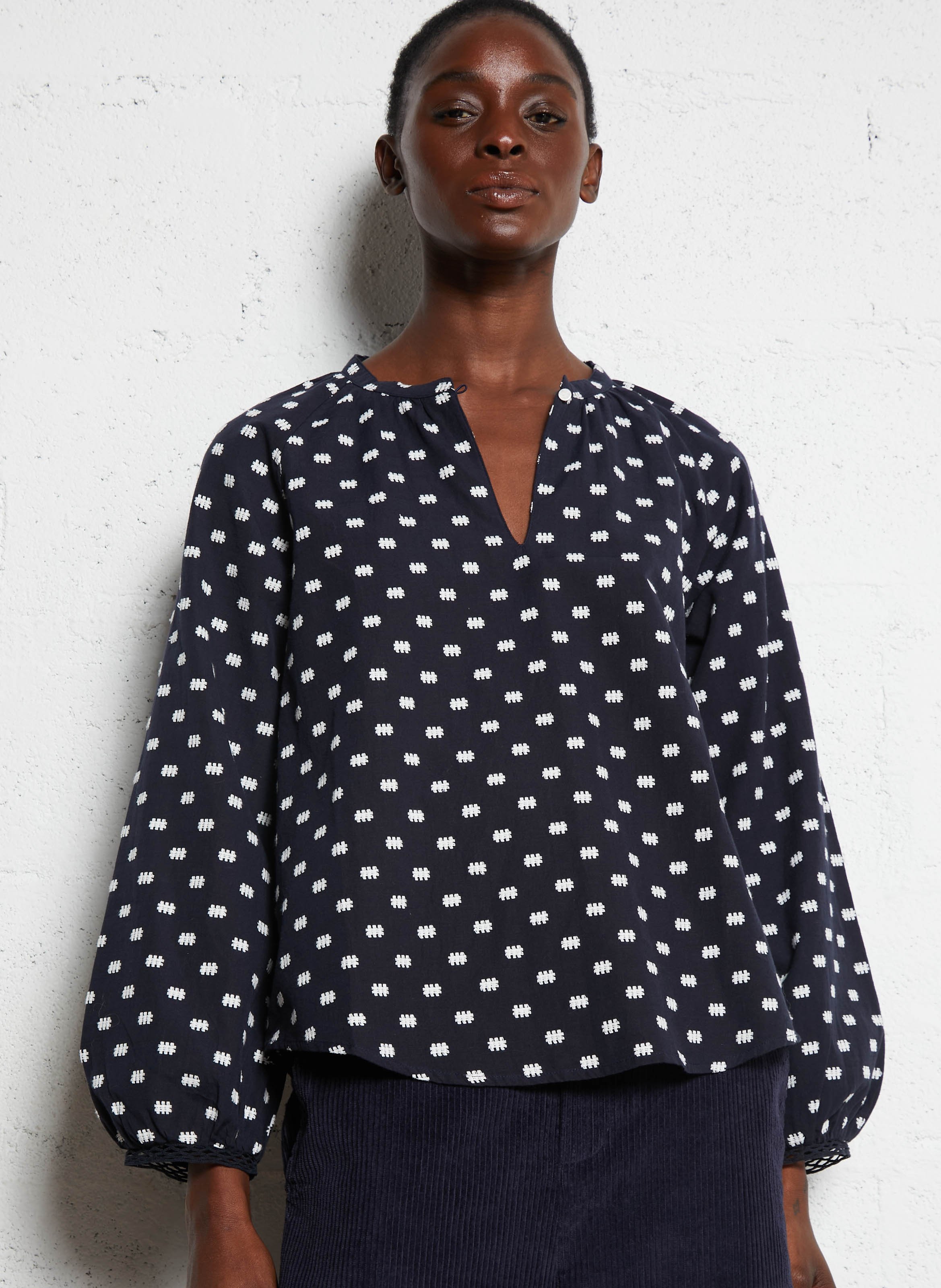 Blouse oversize en coton brodé ONE STEP Bleu