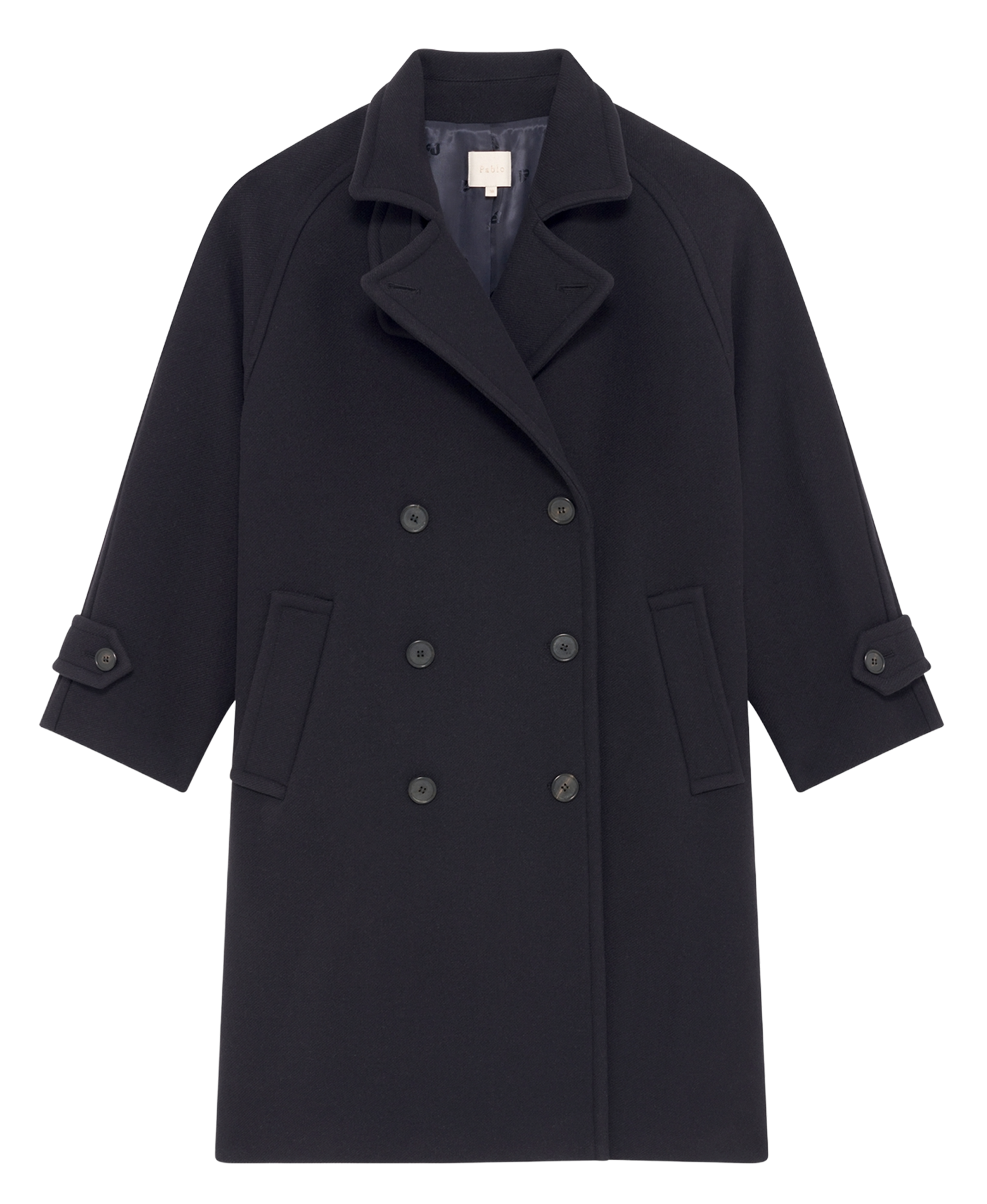 Manteau boutonné droit uni en laine mélangée PABLO Bleu