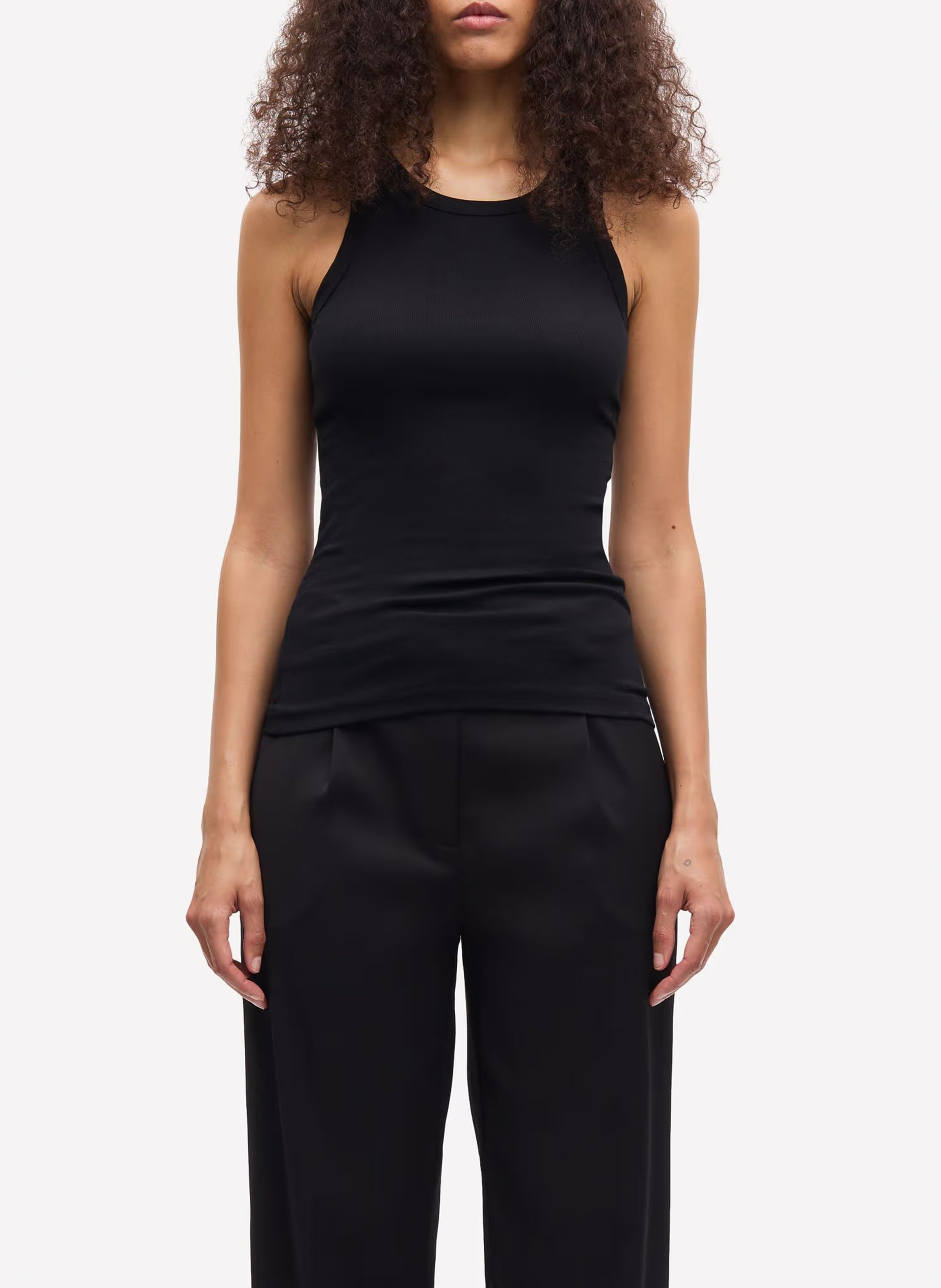 Ribbed organic cotton tank top with round neck SAMSOE SAMSOE Black