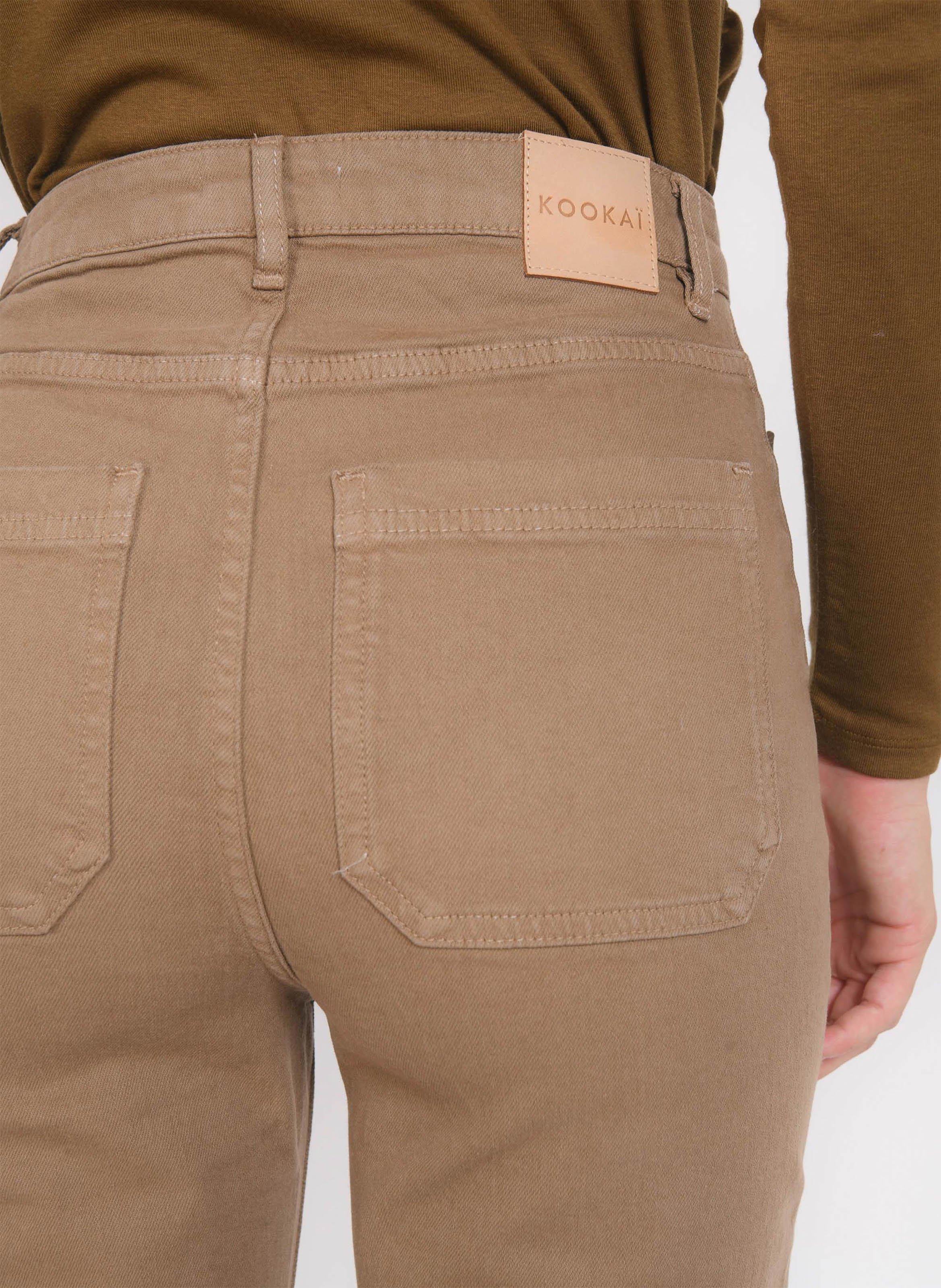 Pantalon flare uni taille haute KOOKAI Marron