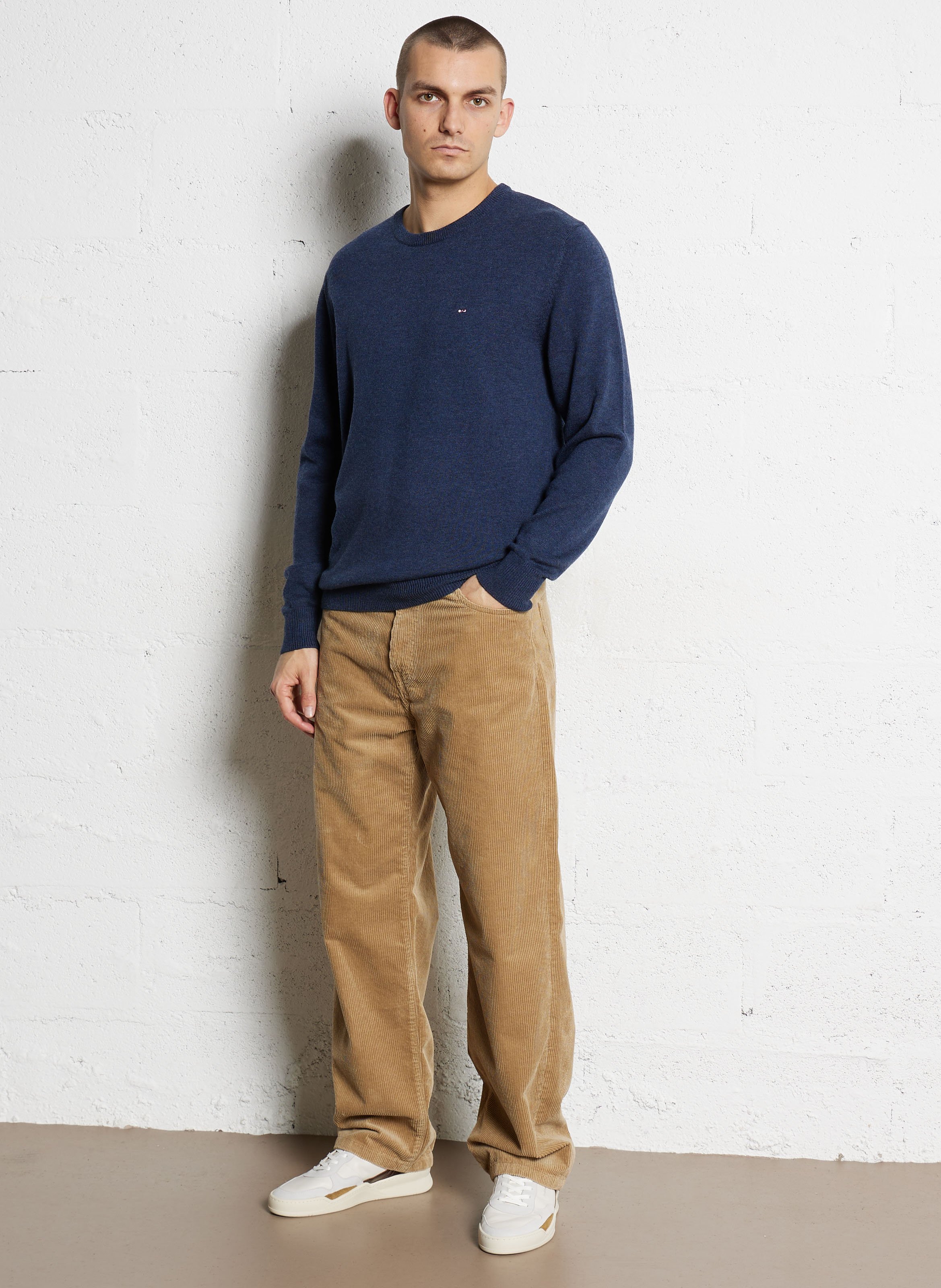 Pull droit col rond en laine et coton EDEN PARK Bleu