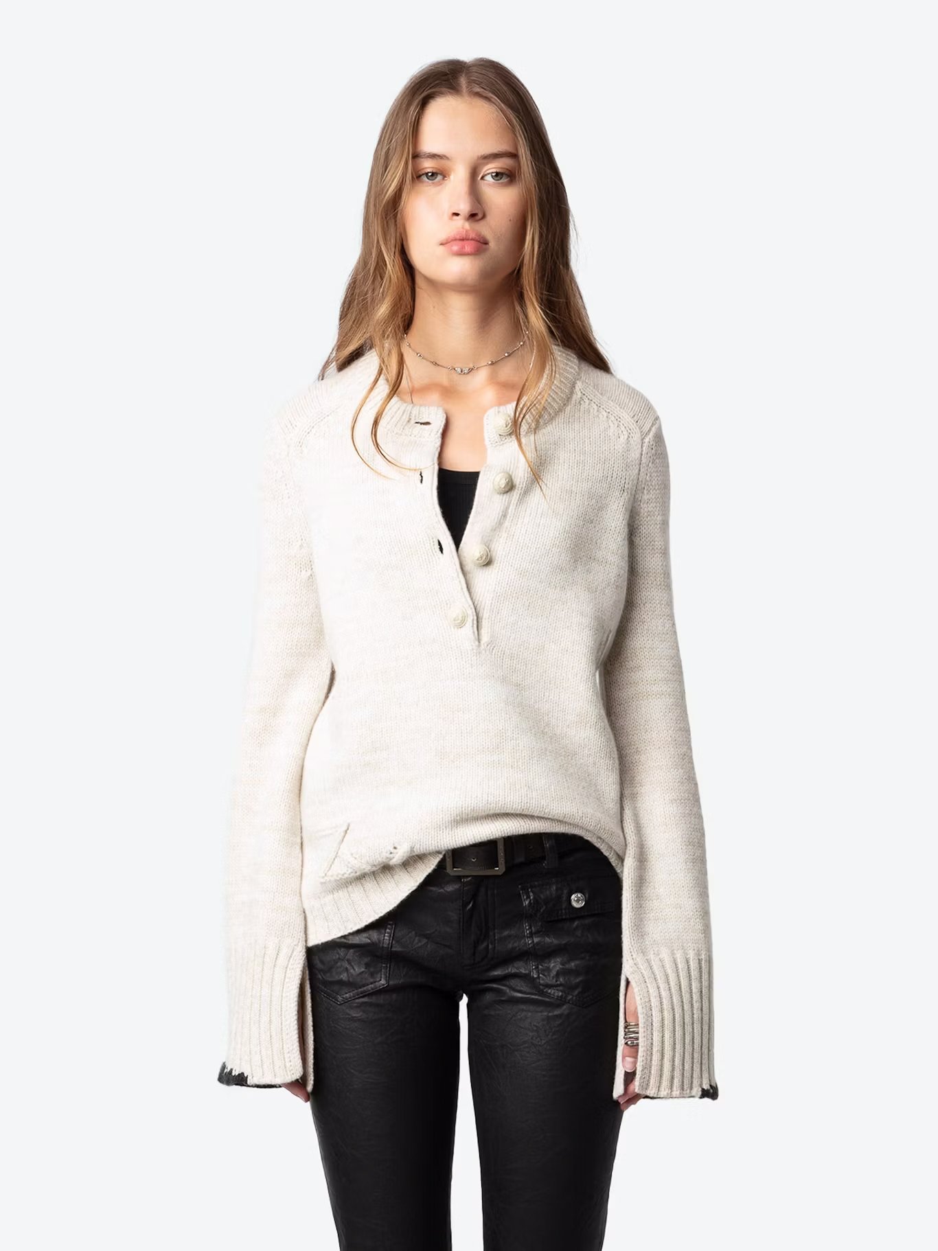 Pull col rond en laine et cachemire ZADIG&VOLTAIRE Beige