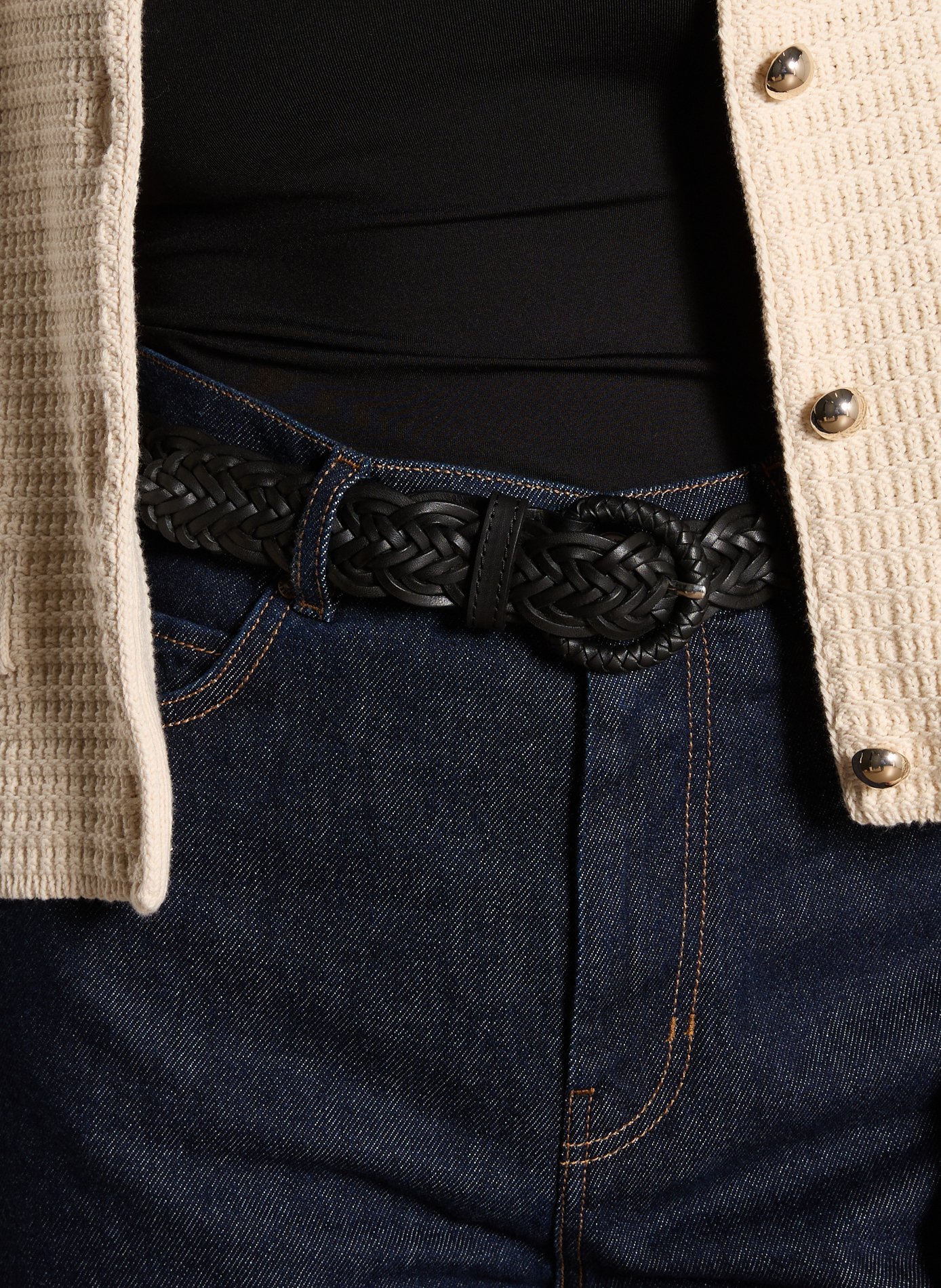 Braided leather belt EDDY Noir