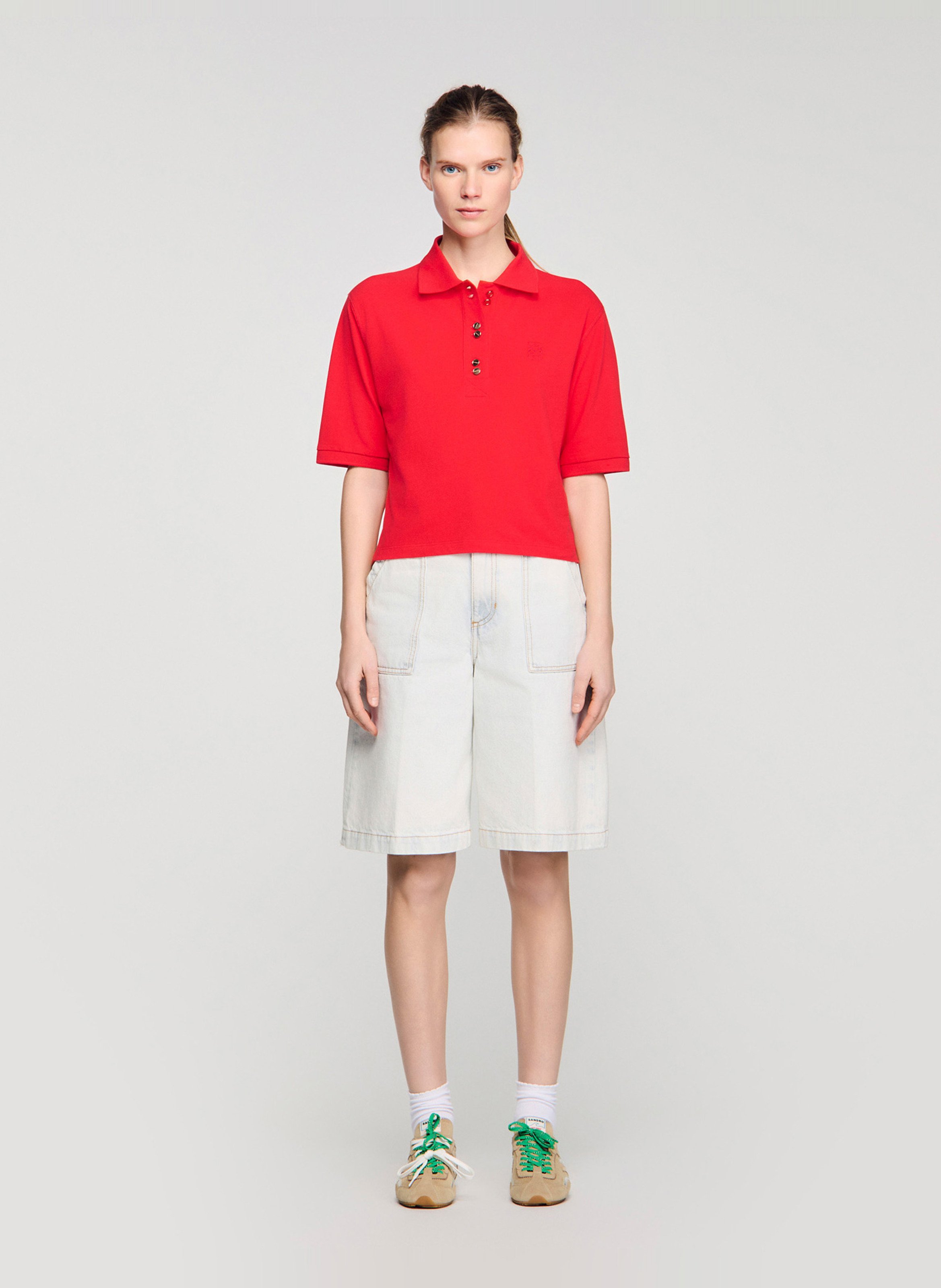Korte mouw polo met geborduurd logo SANDRO Rood
