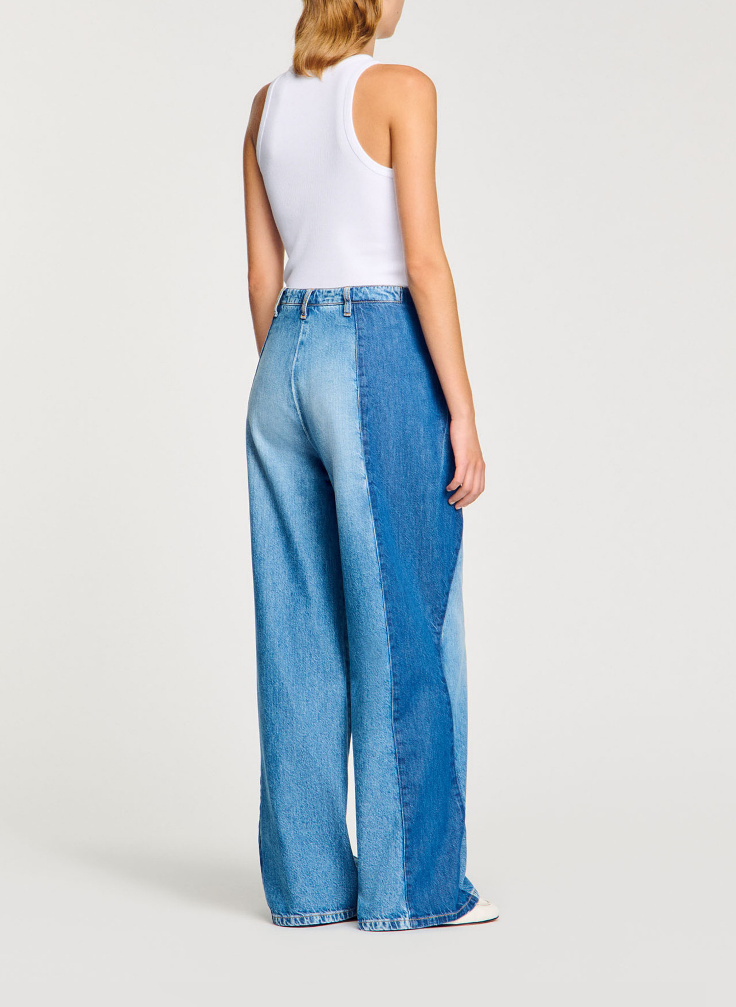 Jean large à empiècements en coton  SANDRO Bleu