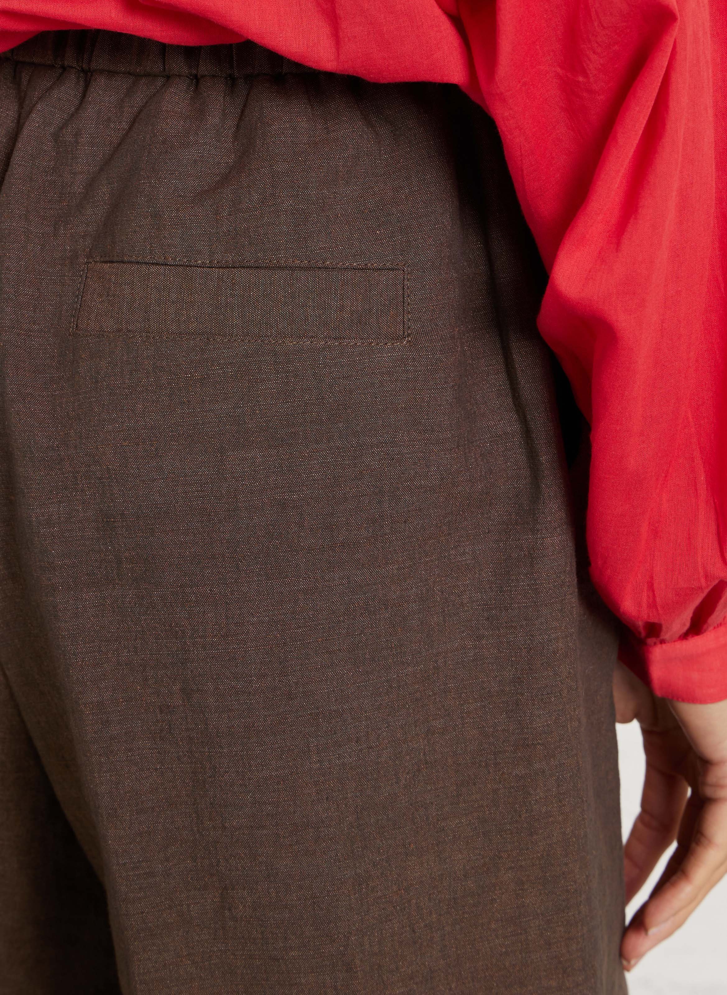 Straight linen and cotton-blend shorts POMANDERE Brown