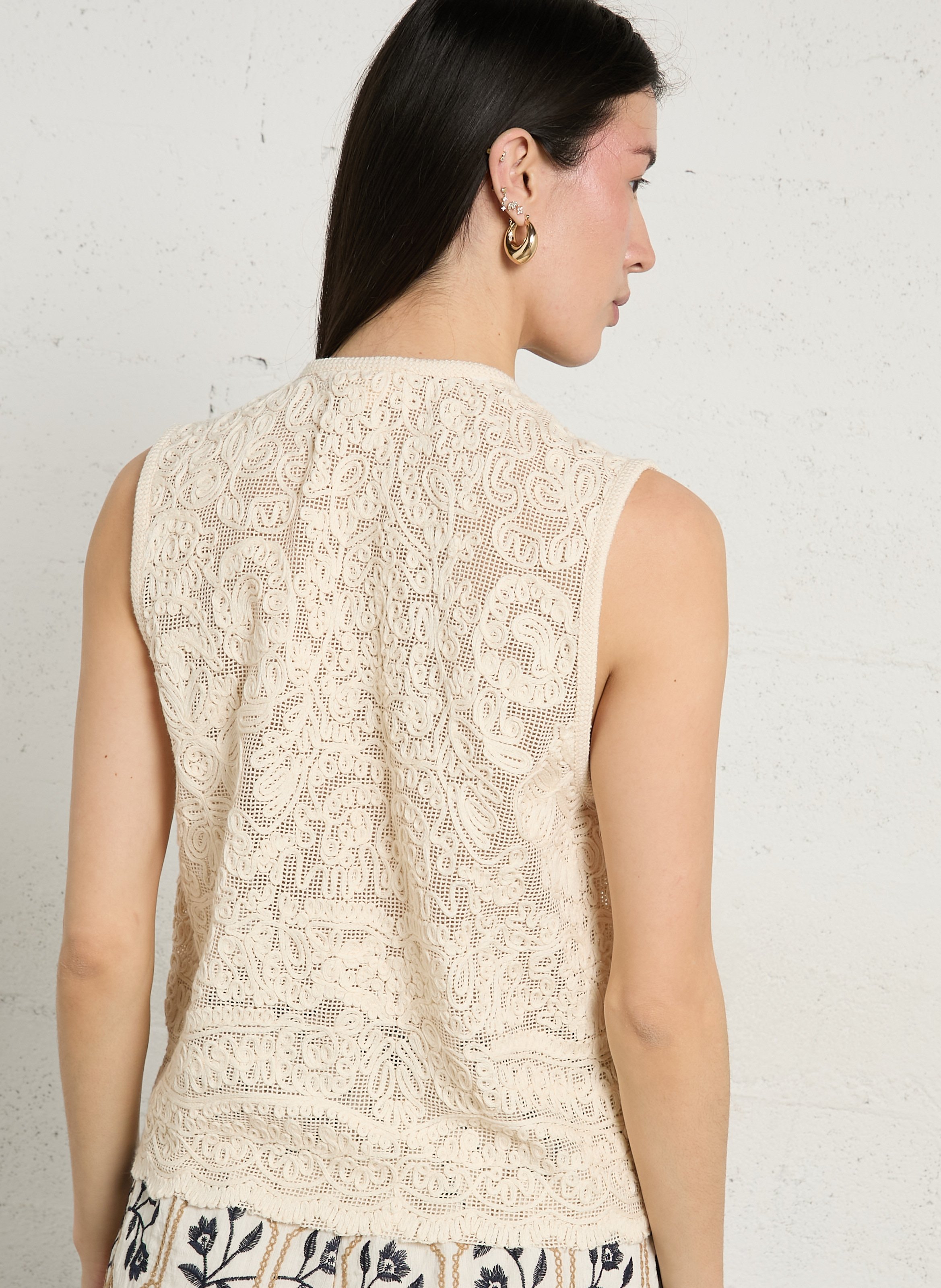 Embroidered short cotton vest THE KORNER White