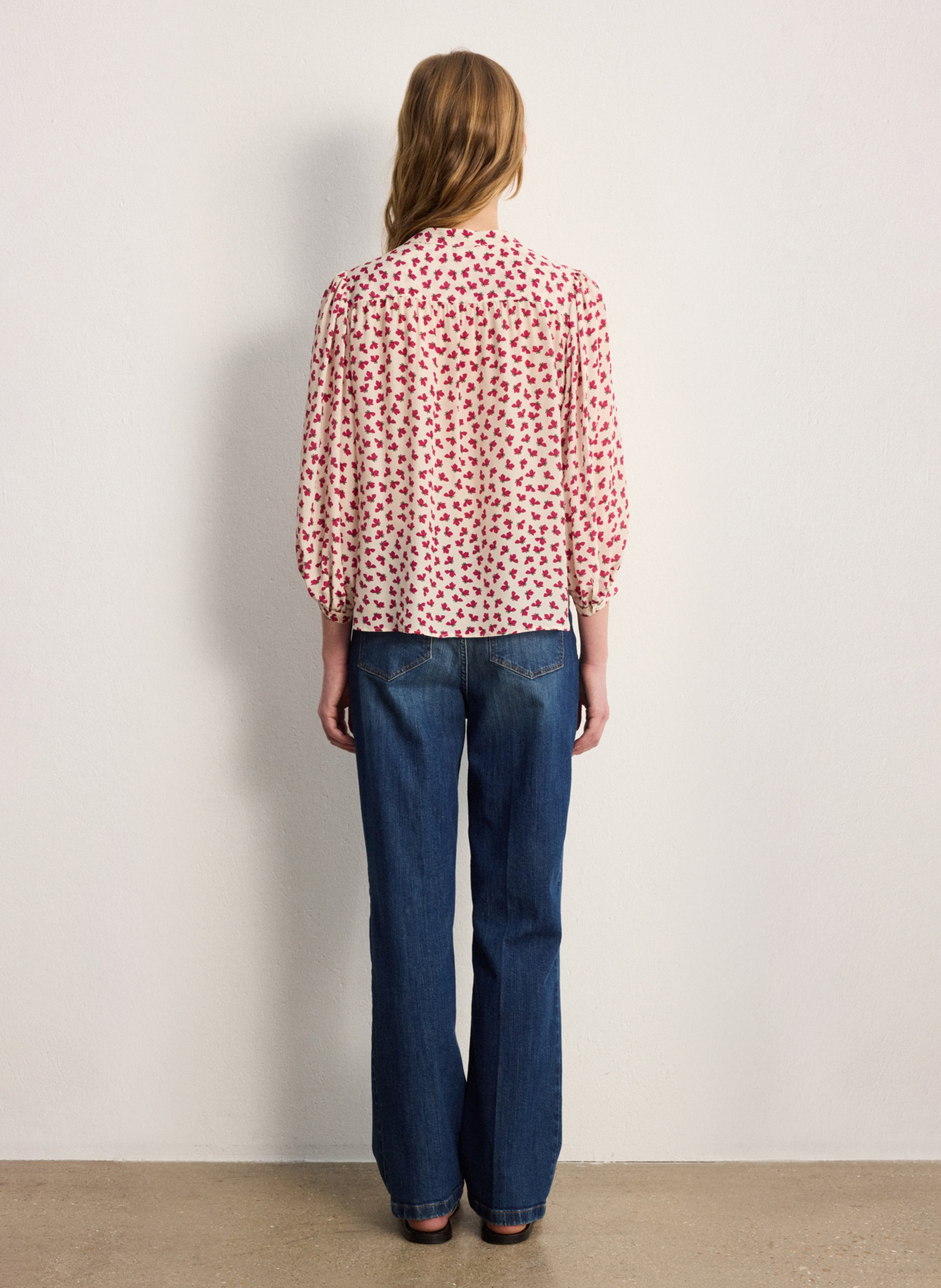 Chemise droite col rond imprimée PABLO Beige