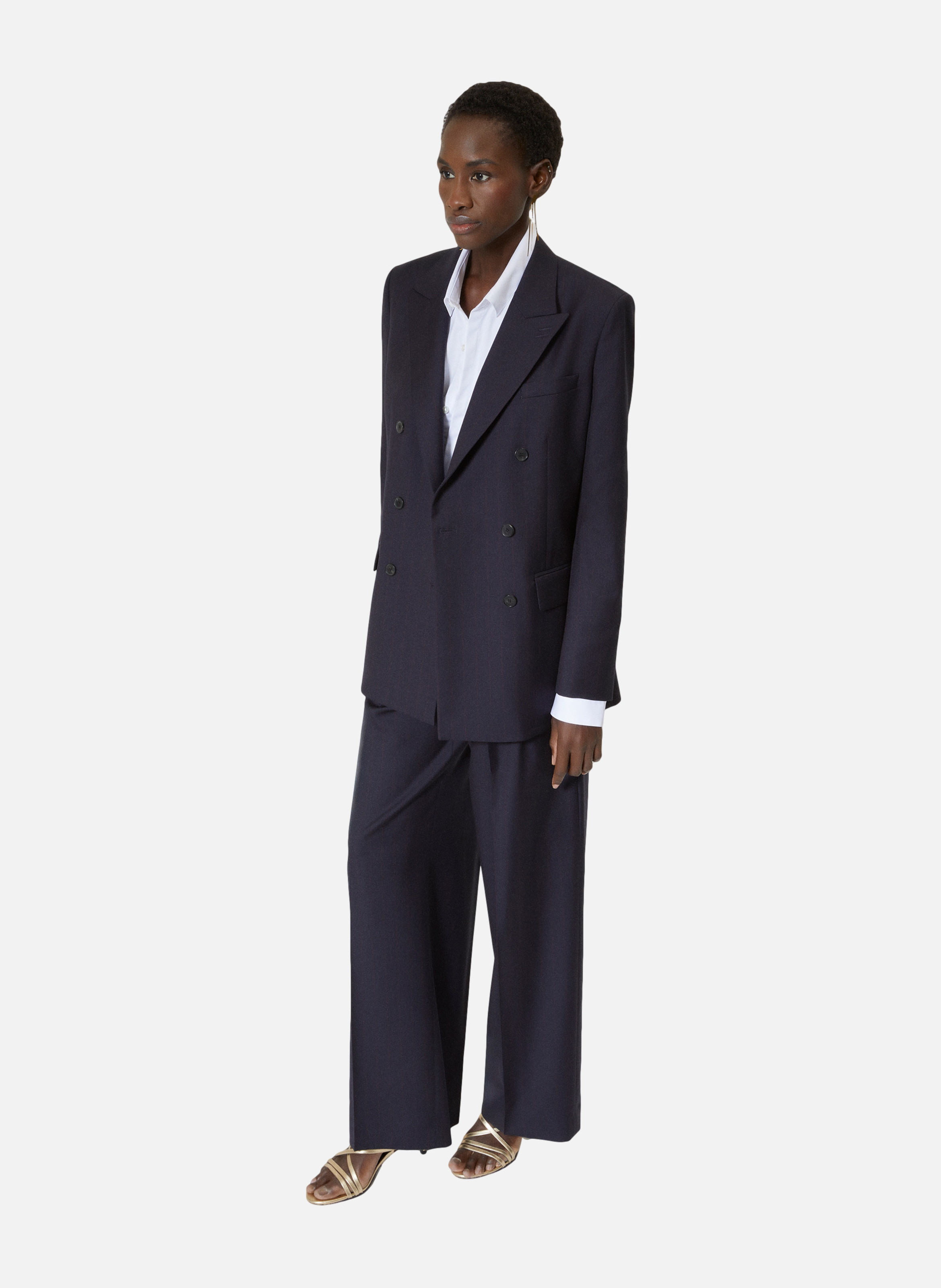 Wide striped wool tailored trousers THE KOOPLES Blue