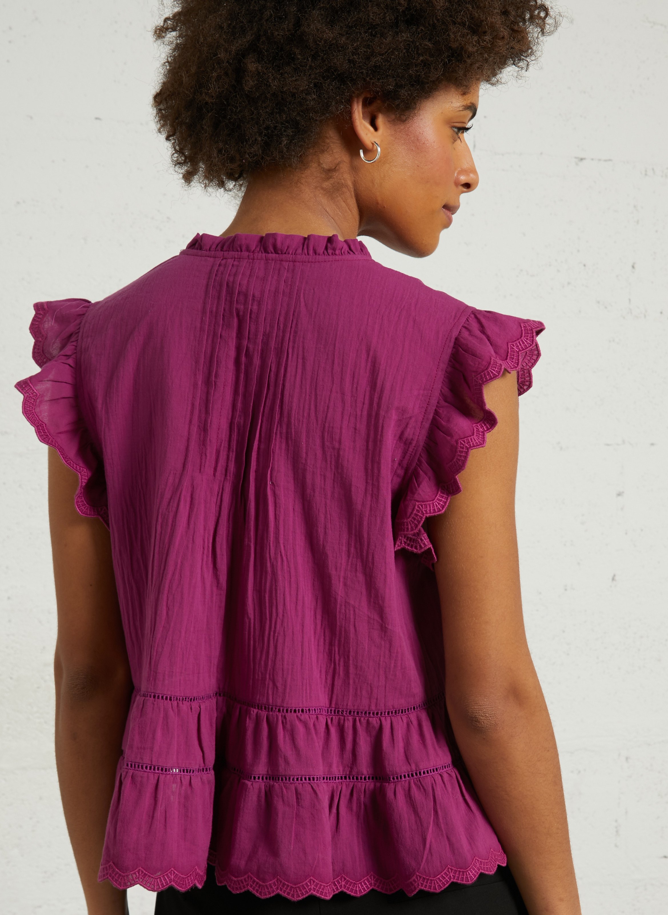 Top droit col V en coton SEE U SOON Violet