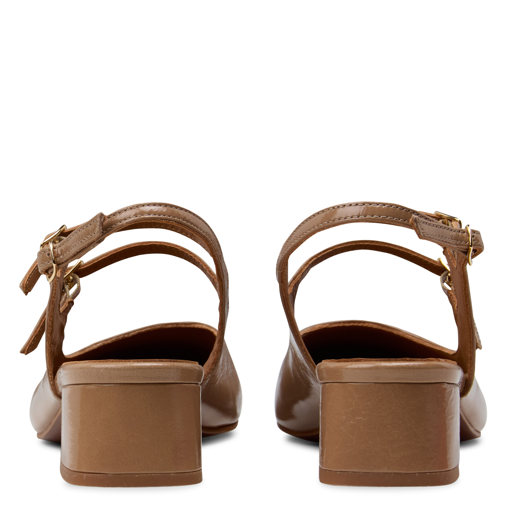 Sandales à petits talons vernies en cuir Beige