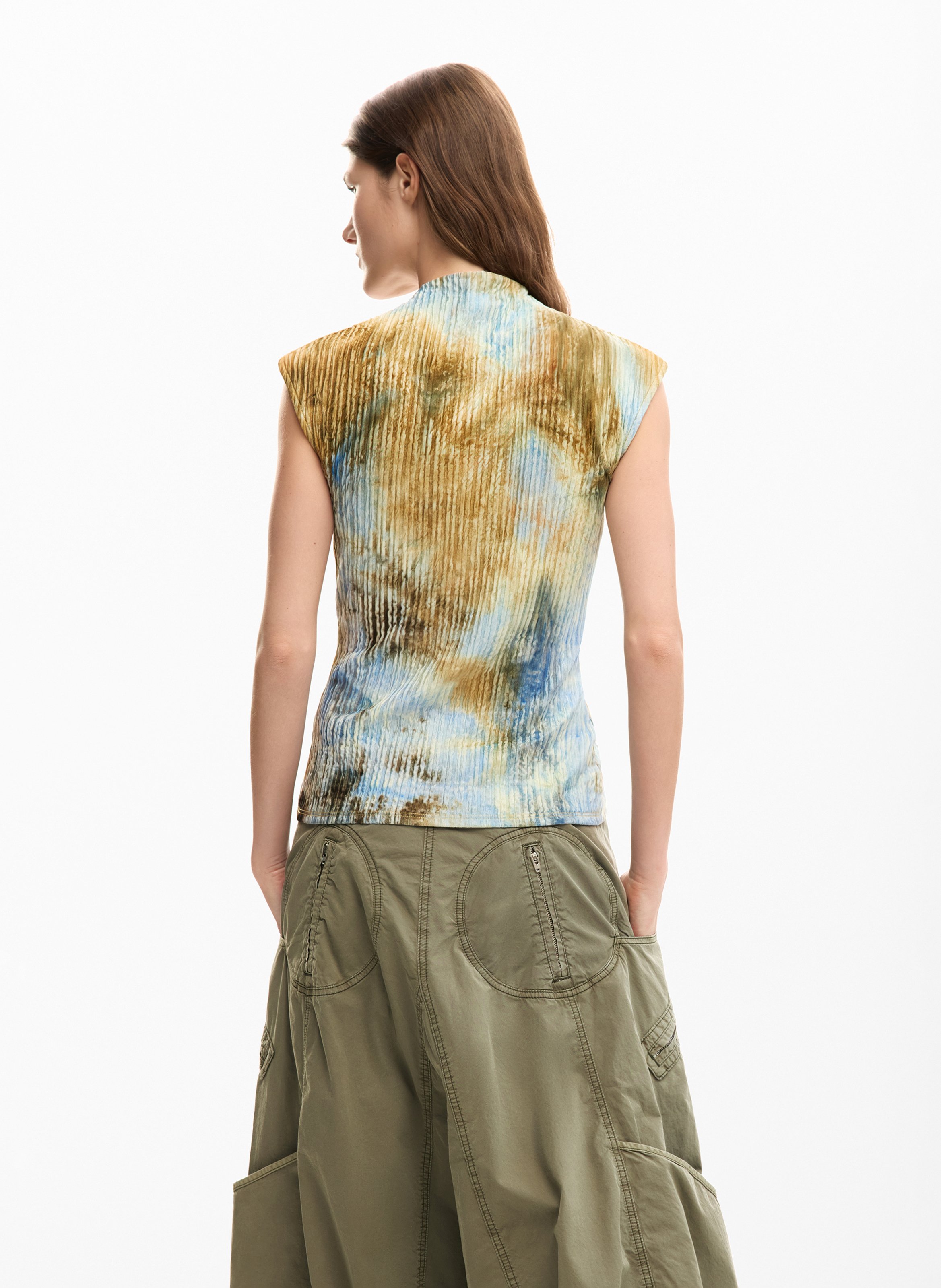 Bedrukt T-shirt met opstaande kraag DESIGUAL Bruin