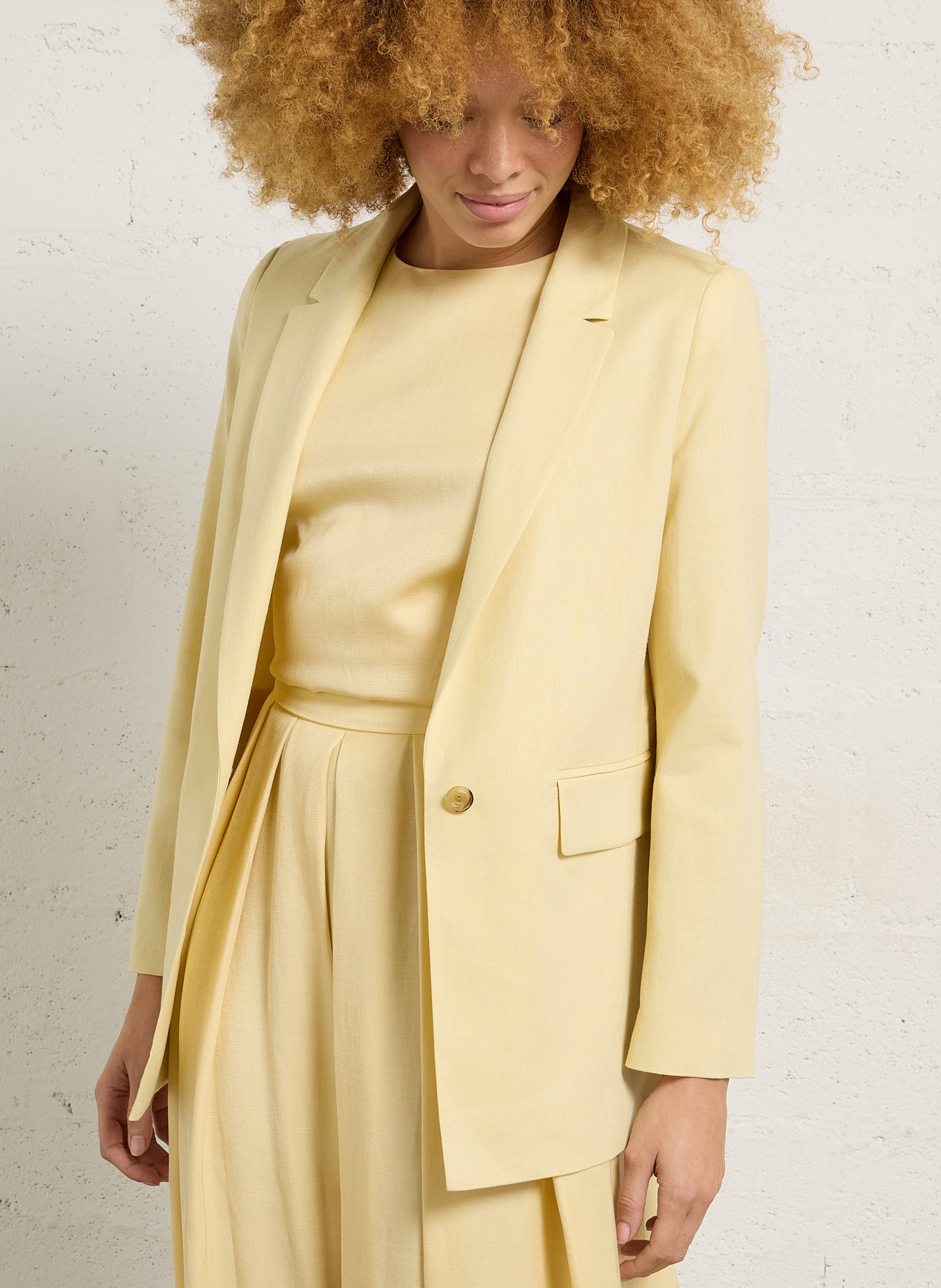 Solid straight tailored linen blend blazer MAISON 123 Beige