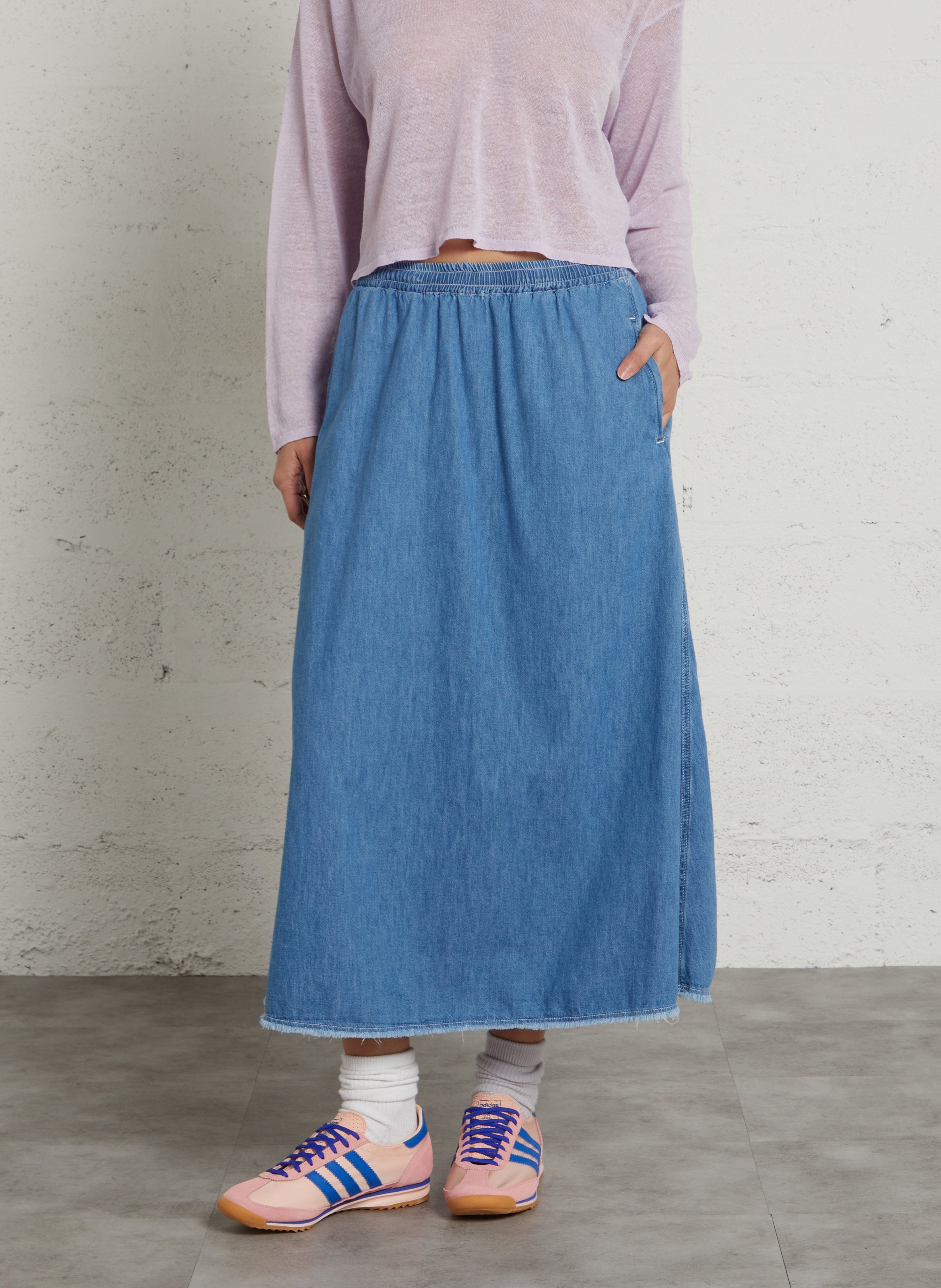 Jupe midi en coton AMERICAN VINTAGE Bleu