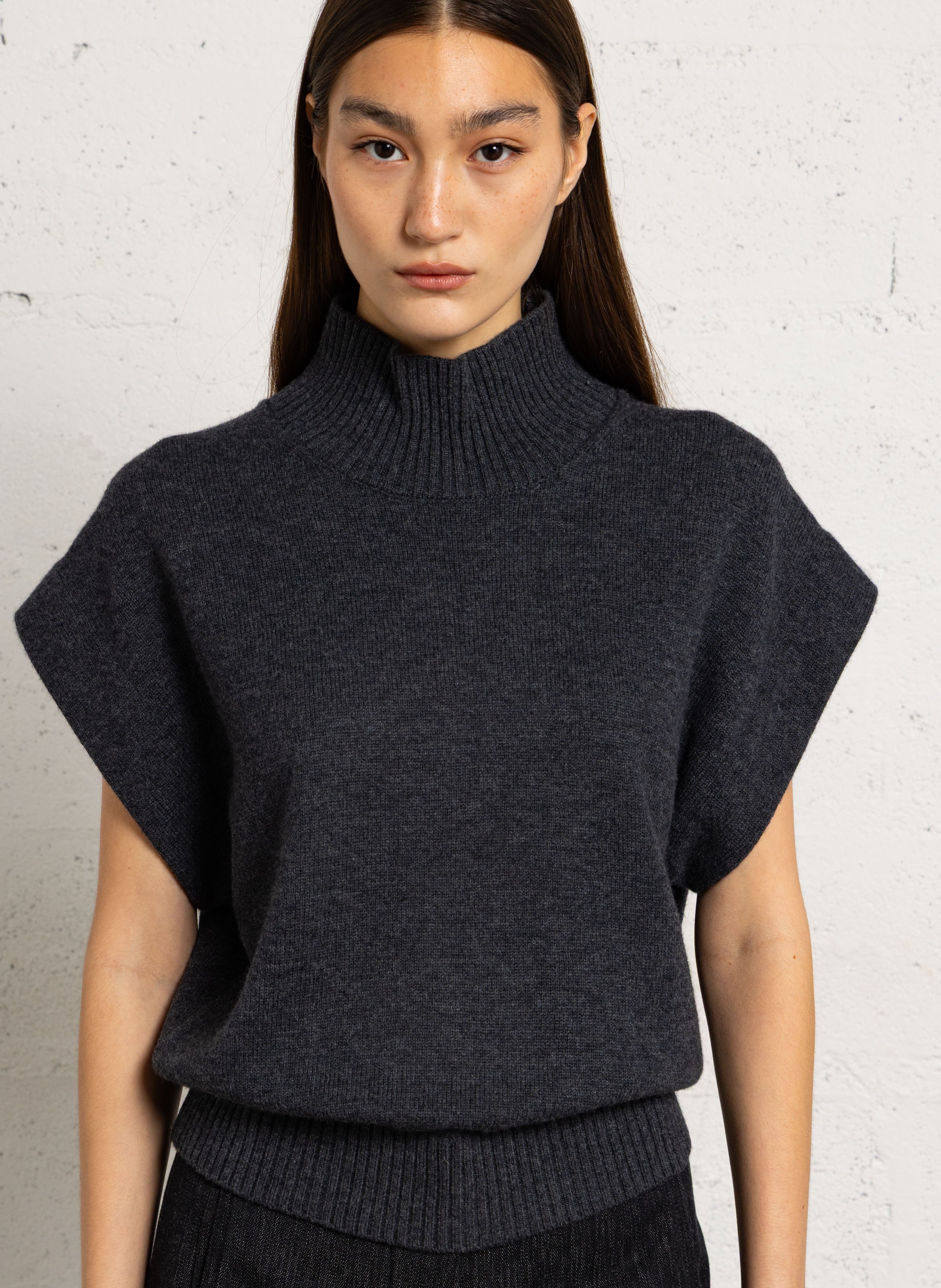 Pull oversize col montant en laine MARGAUX LONNBERG Gris