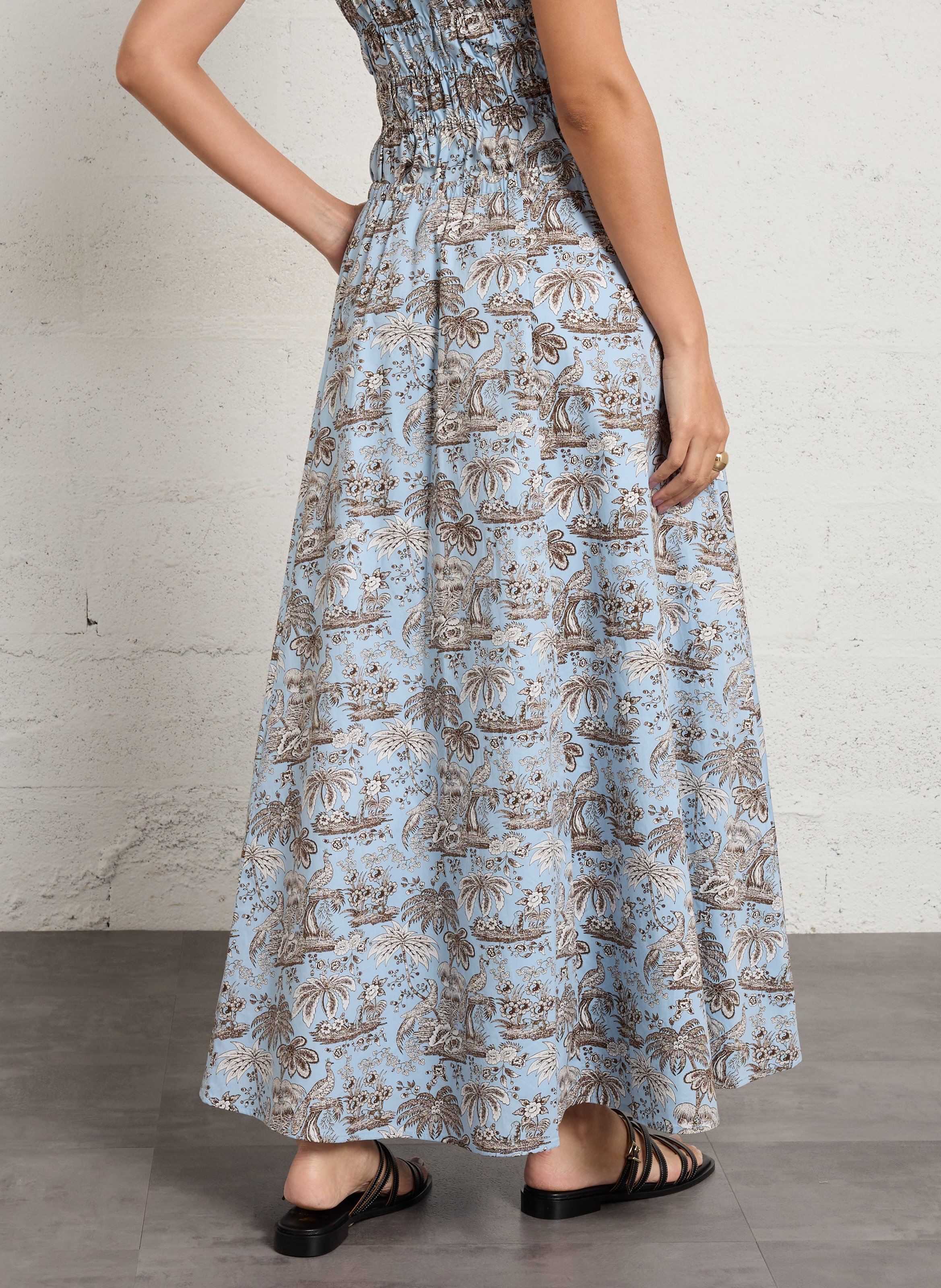 Langer Baumwollrock mit Print STAUD Blau