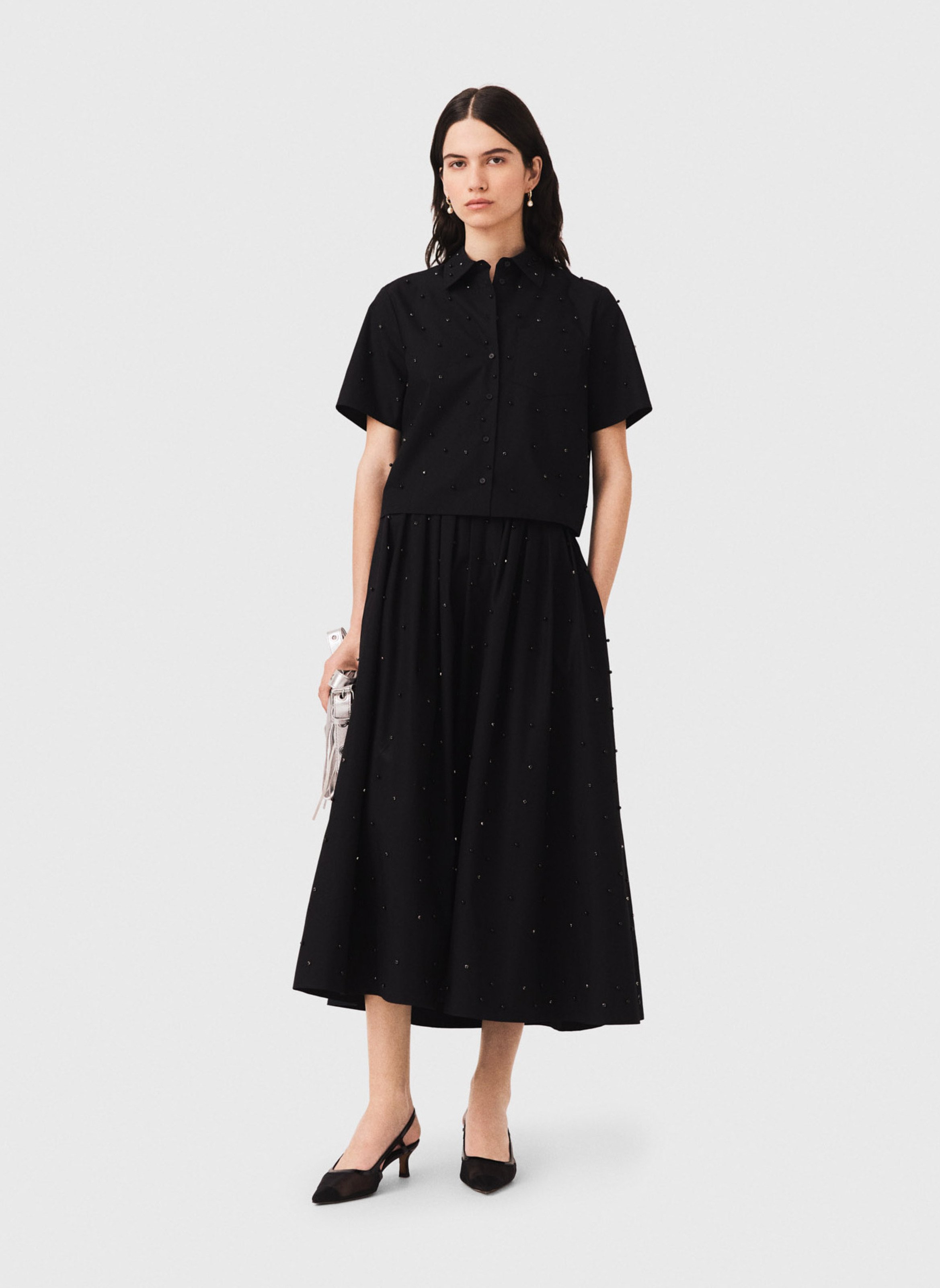 Chemise droite manches courtes à sequins MAJE Noir