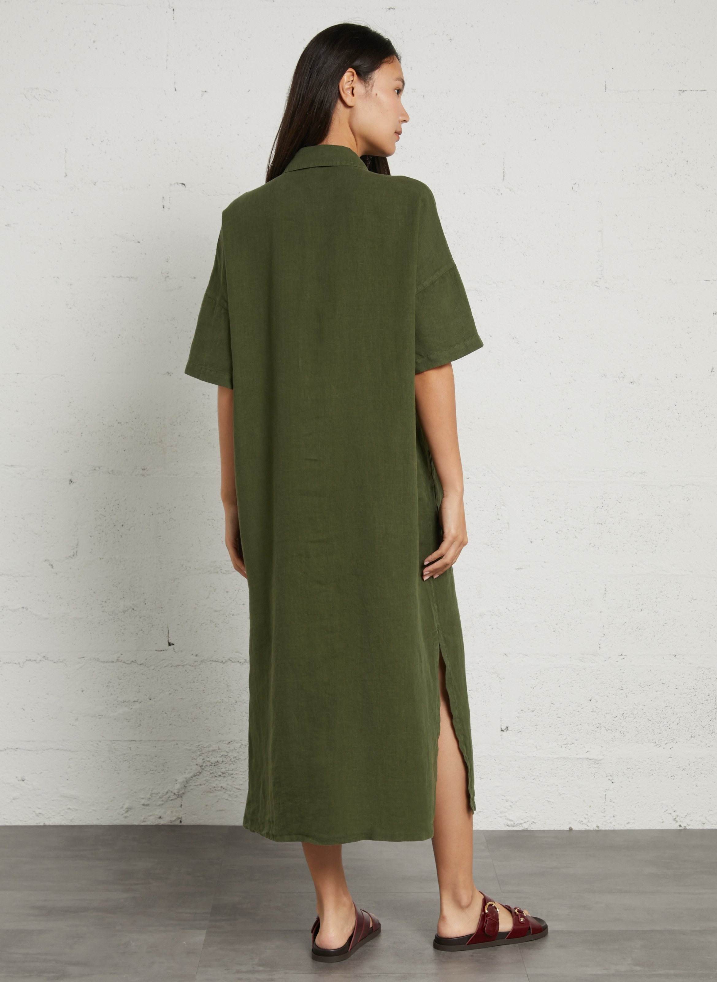Langes, weites einfarbiges Leinenkleid BENSIMON Khaki