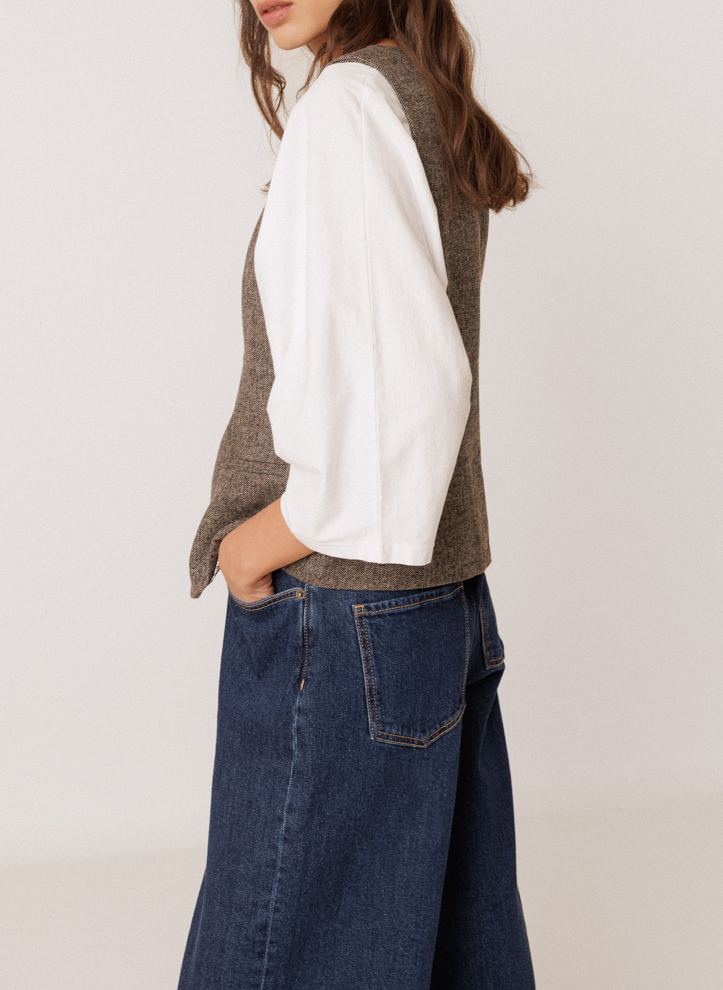 Fitted wool blend vest INDI & COLD Brown