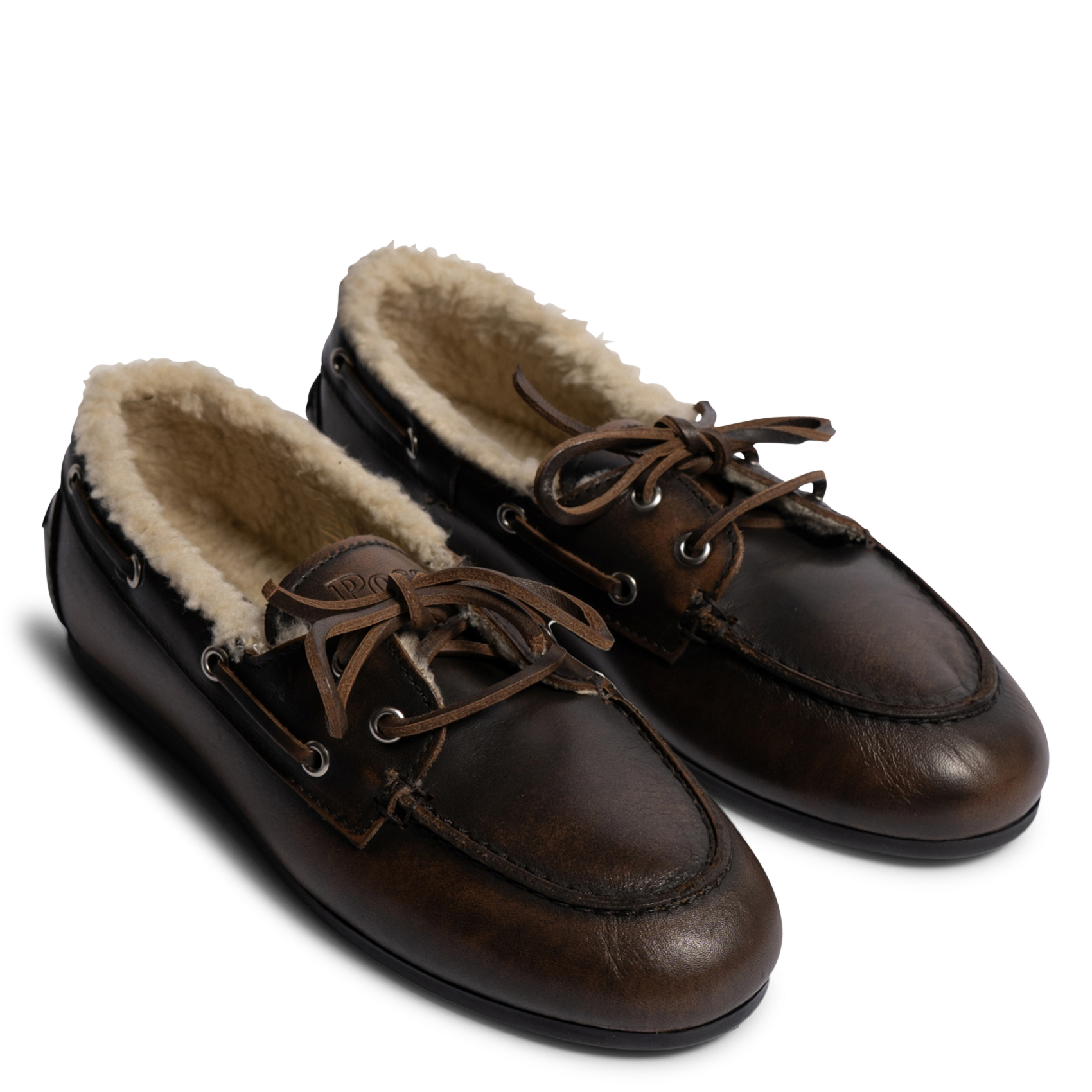 Mocasines con cordones de cuero mixto forrados POSA Marron